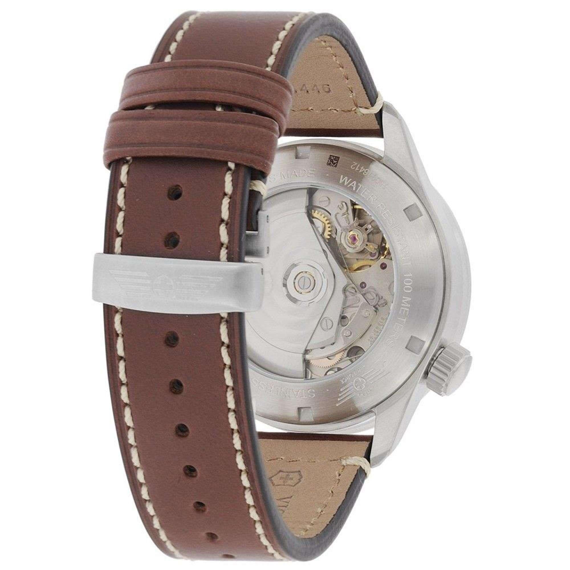 Victorinox Swiss Army Airboss Mach 9 Automatisch Graues Zifferblatt Braunes Lederarmband Herren Uhr 241710