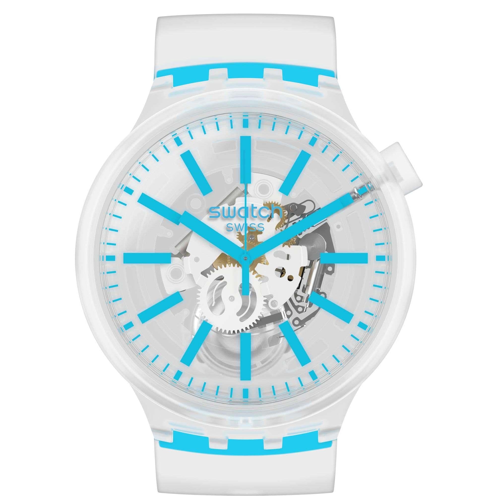 Swatch BlueInJelly Quarz Transparentes Zifferblatt Armband aus Silikon Uhr SO27E105