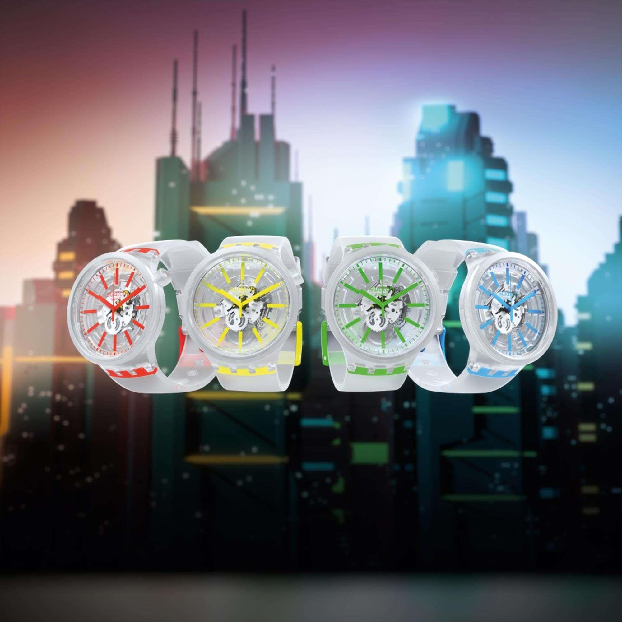 Swatch YellowInJelly Quarz Transparentes Zifferblatt Armband aus Silikon Uhr SO27E103