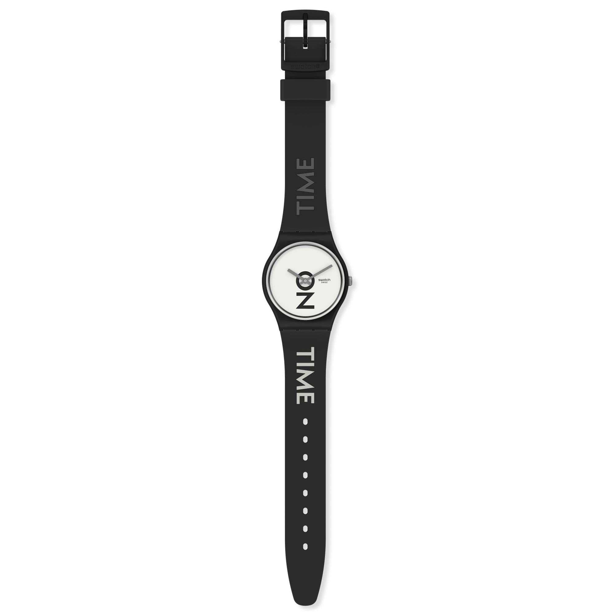 Swatch Always There Quarz Weißes Zifferblatt Armband aus schwarzem Silikon Uhr GB328