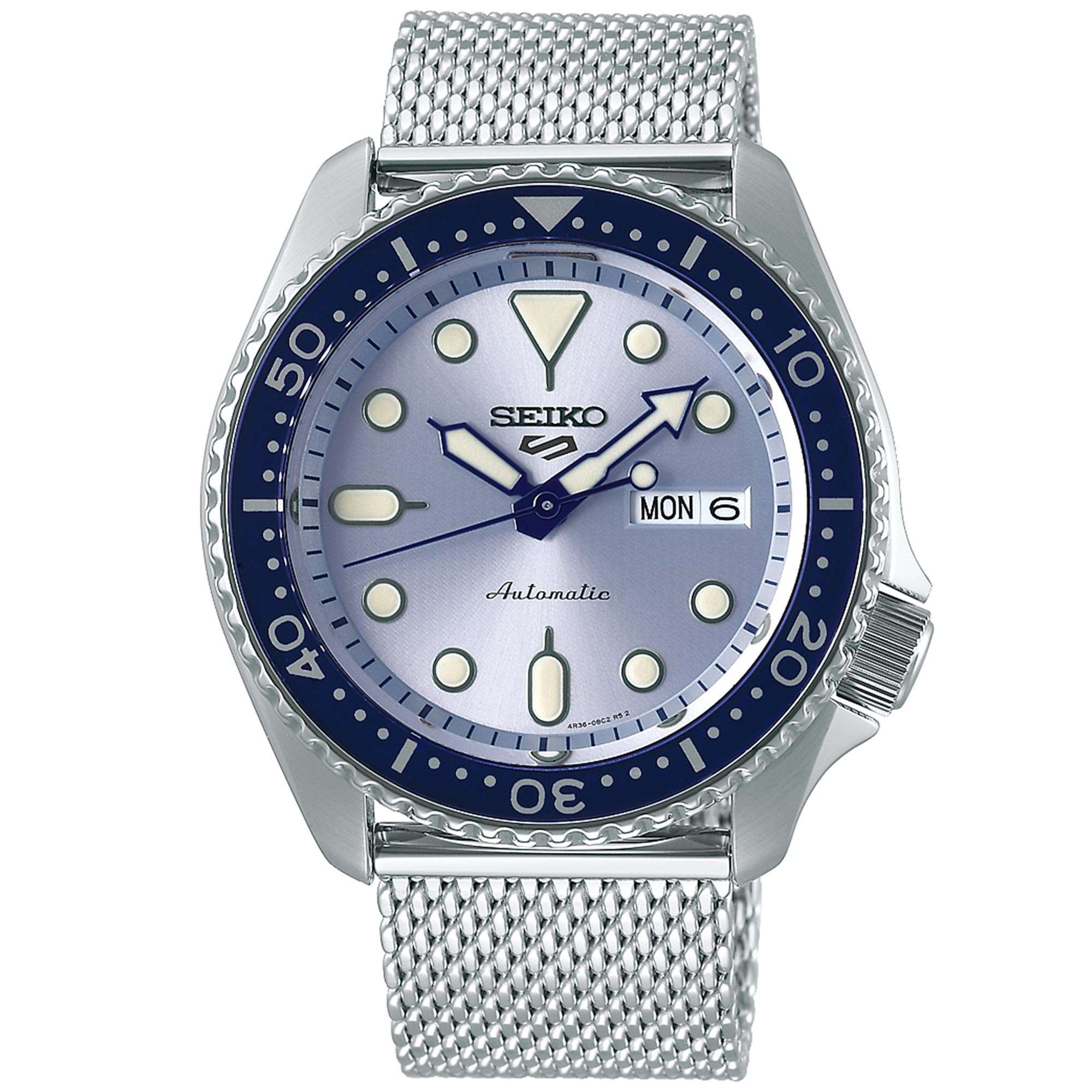Seiko 5 Sports Automatik Uhr mit blauem Zifferblatt, Edelstahl-Mesh-Armband, Herren, SRPE77K1