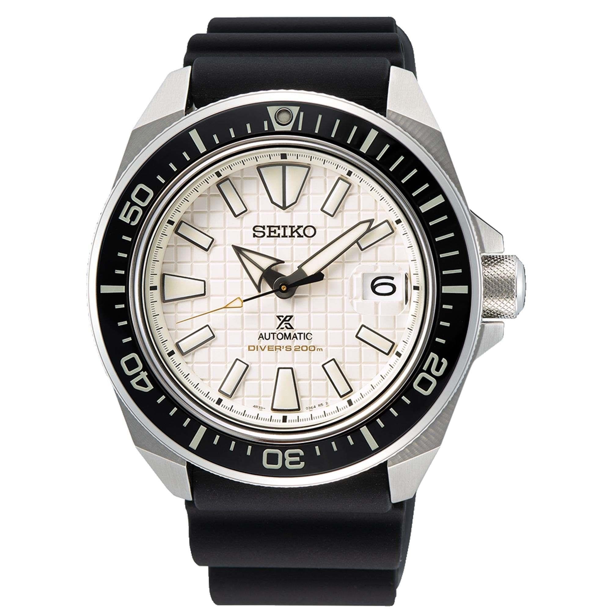 Seiko Prospex 'King Samurai' Automatik Weißes Zifferblatt Schwarzes Silikonarmband Herren Uhr SRPE37K1
