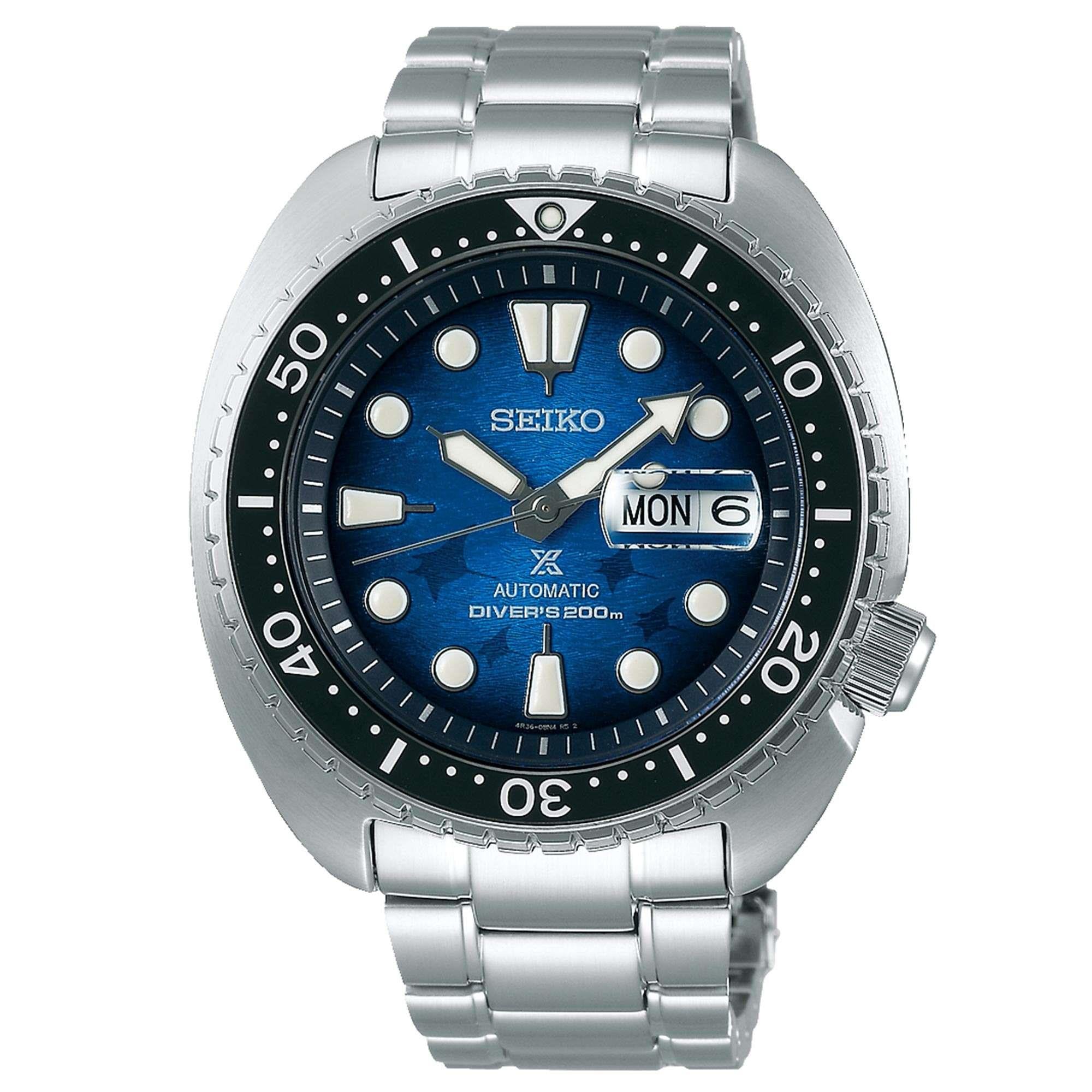 Seiko Prospex Save The Ocean 'King Turtle' Automatik Blaues Zifferblatt Edelstahlarmband Herren Uhr SRPE39K1