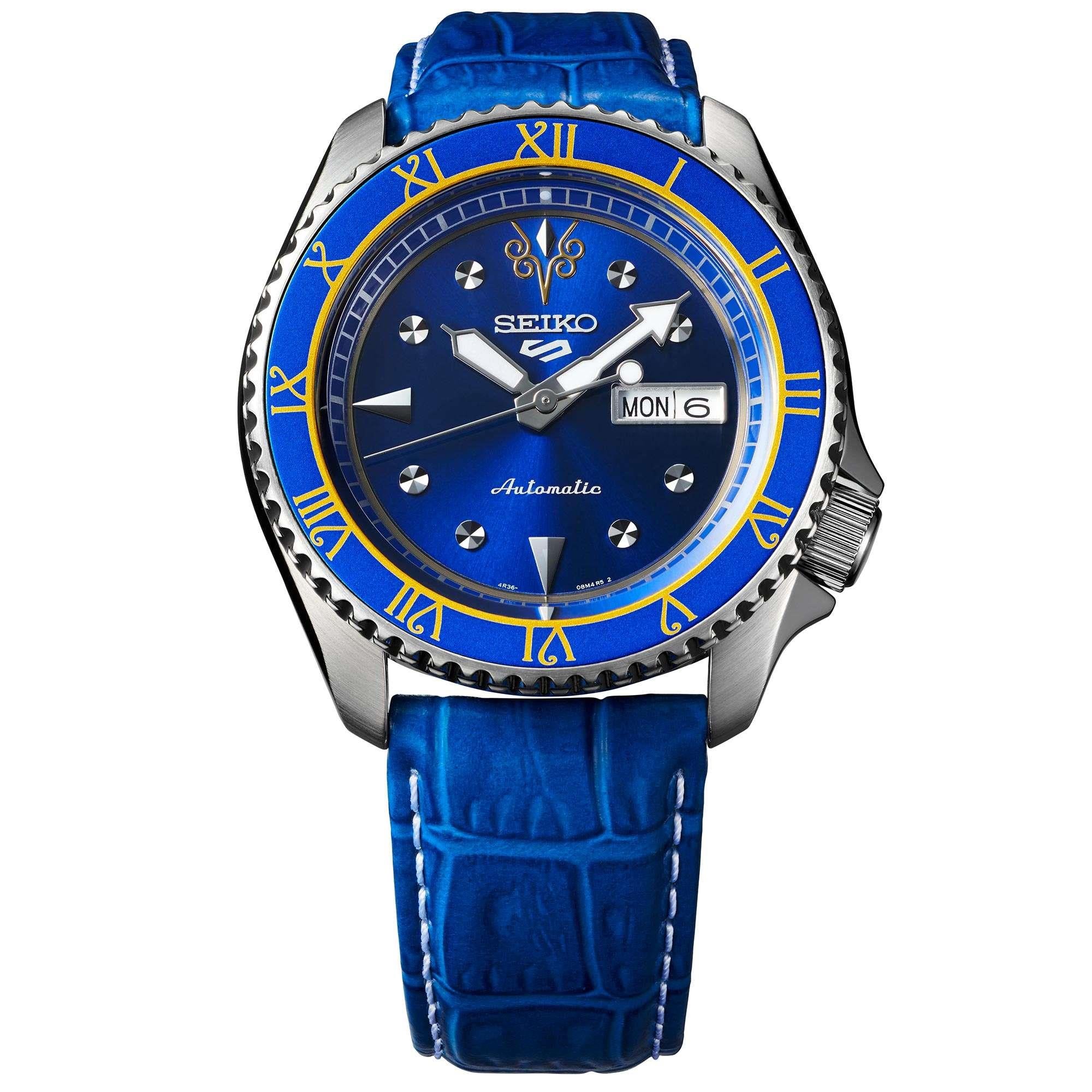 Seiko 5 Sports Street Fighter Chun Li Blaues Zifferblatt Lederarmband Herren Uhr SRPF17K1