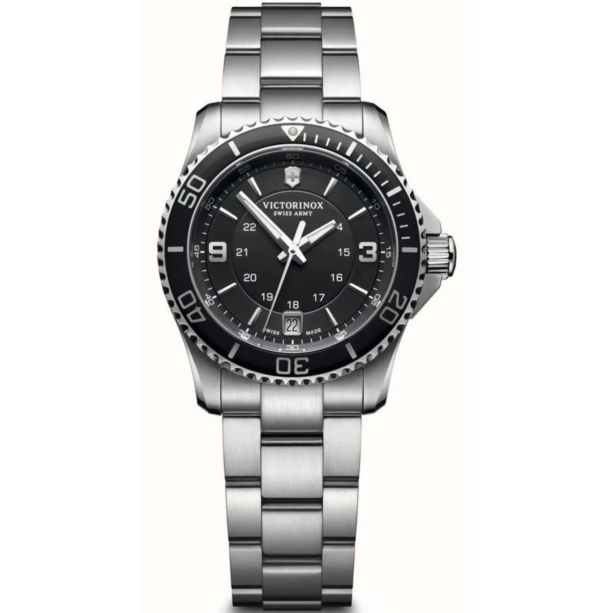 Victorinox Maverick Quarz Schwarzes Zifferblatt Silberstahl Damenuhr 241701
