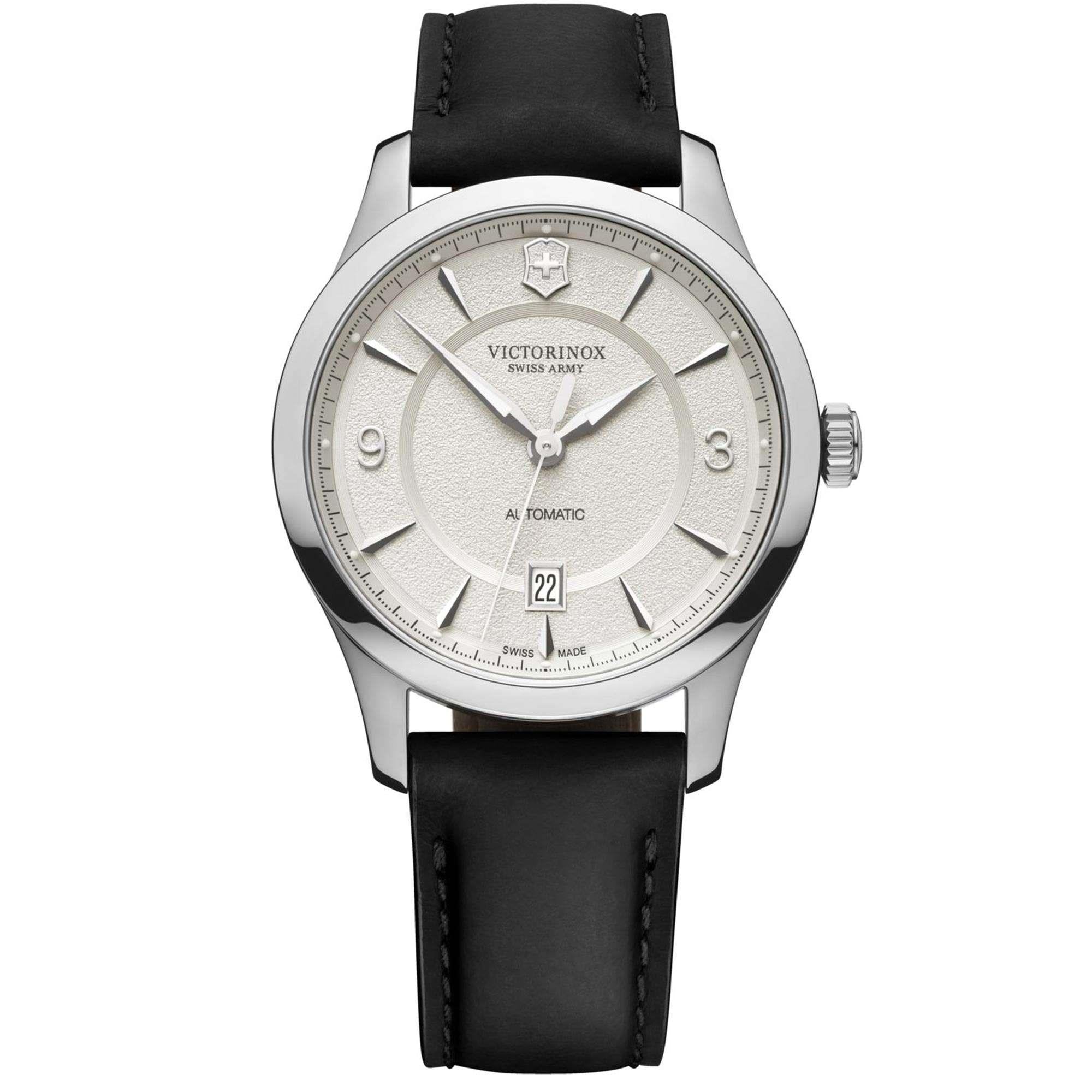 Victorinox Alliance Mechanisch Weißes Zifferblatt Schwarzes Lederarmband Herrenuhr 241871
