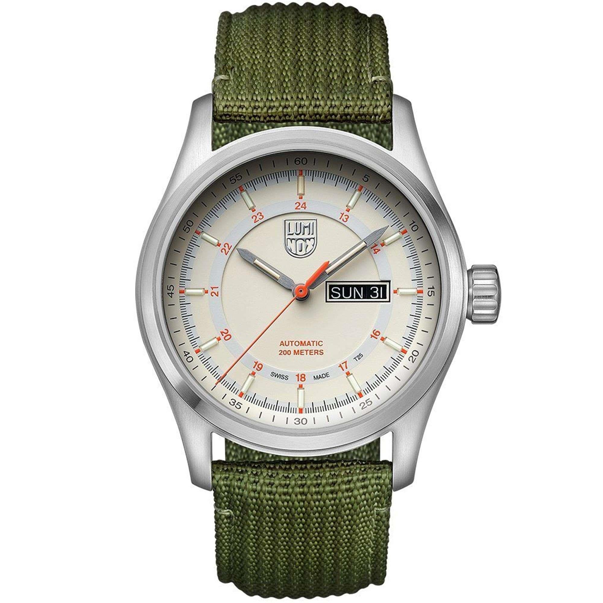 Luminox Atacama Field Creme Zifferblatt Grünes Nylon Nato Armband Automatik Herren Uhr XL.1907.NF