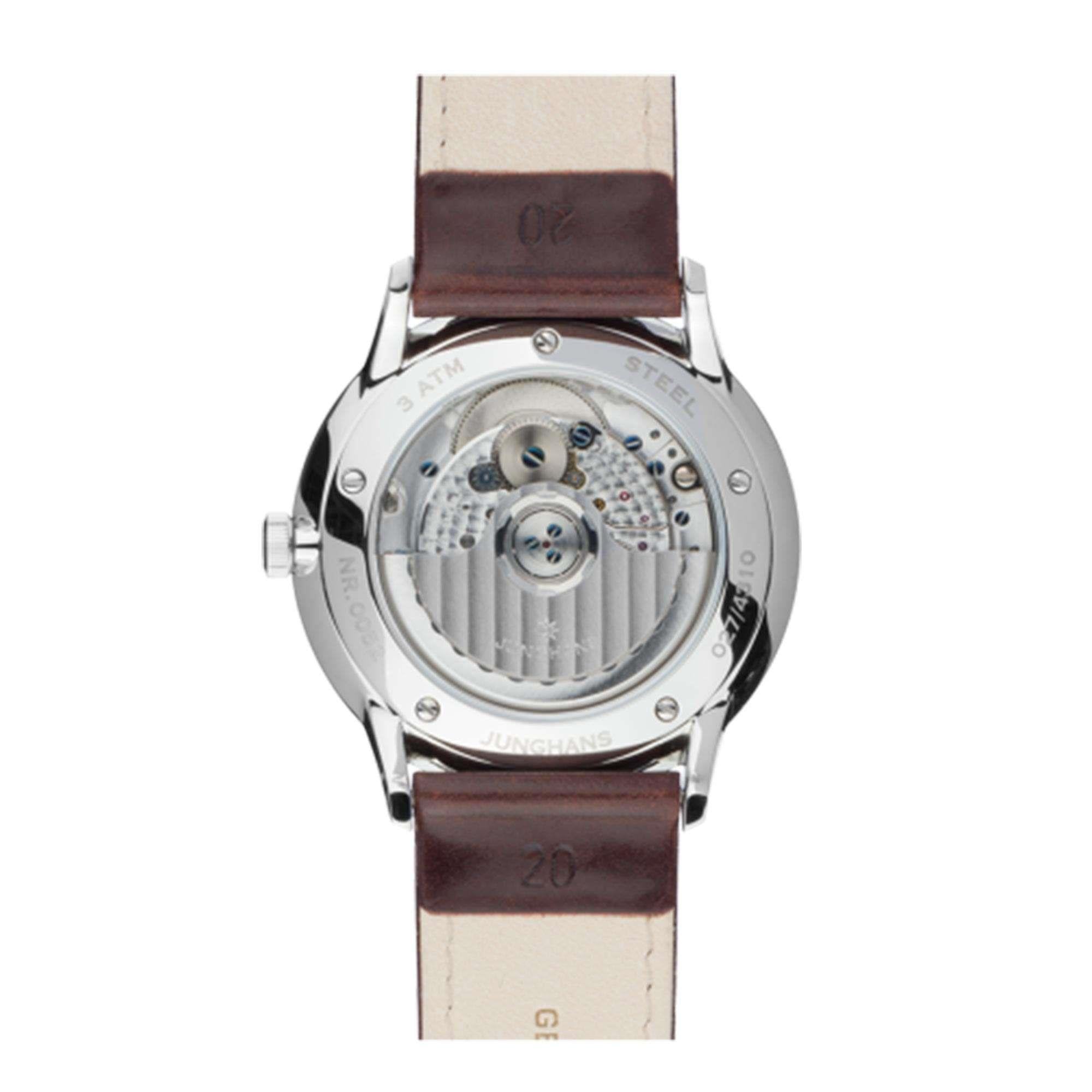 Junghans Meister Classic Automatik Silbernes Zifferblatt Braunes Lederarmband Herren Uhr 027/4310.00