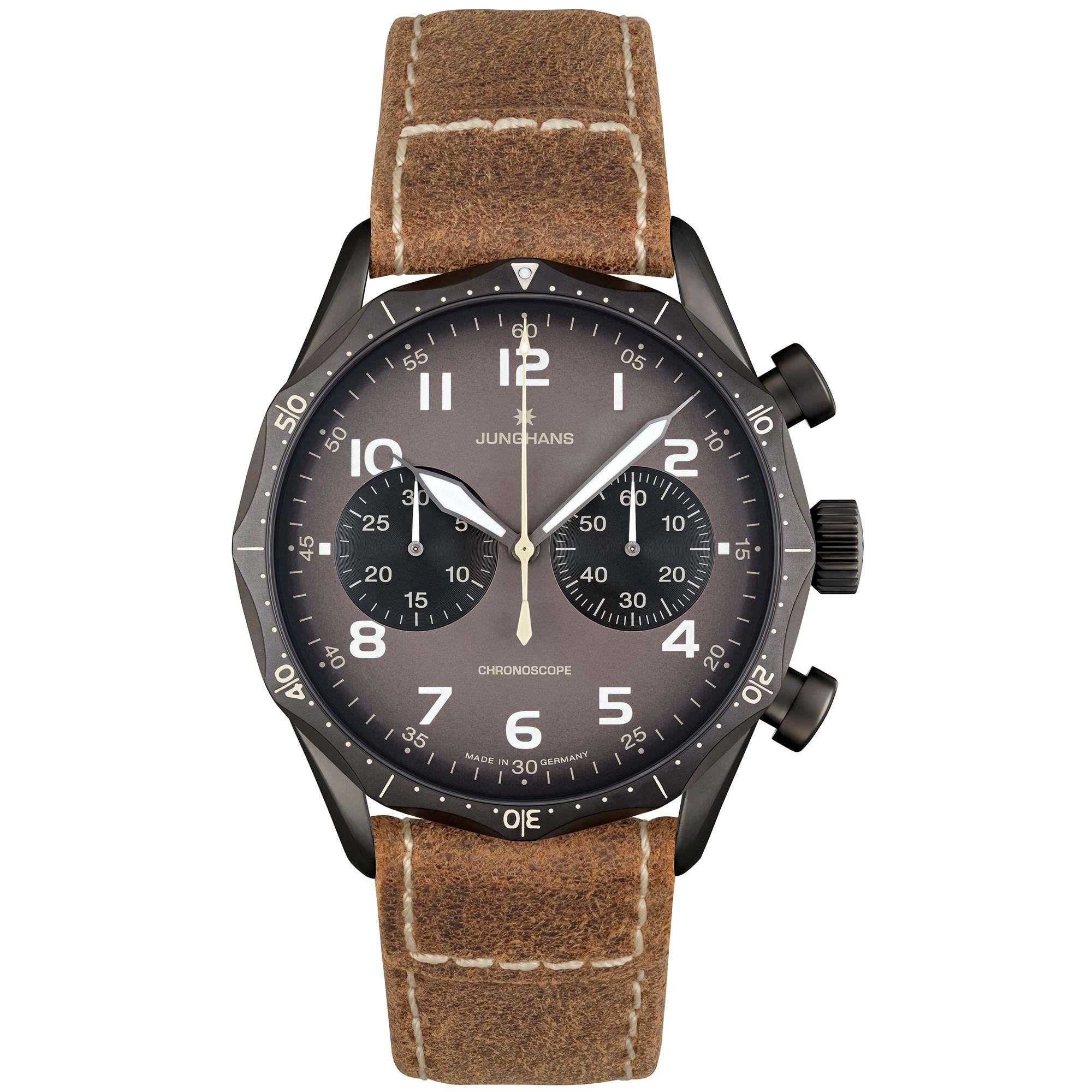 Junghans Meister Pilot Automatik Graues Zifferblatt Braunes Lederarmband Herren Uhr 027/3794.00