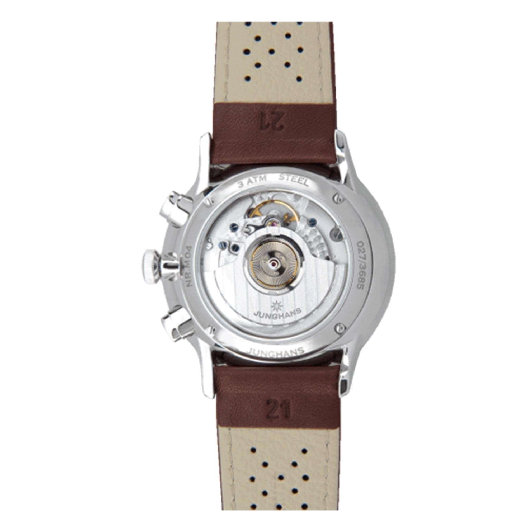 Junghans Meister Driver Chronoscope Automatic 027/3684.00 Brown Leather Strap Grey Dial Men’s Watch