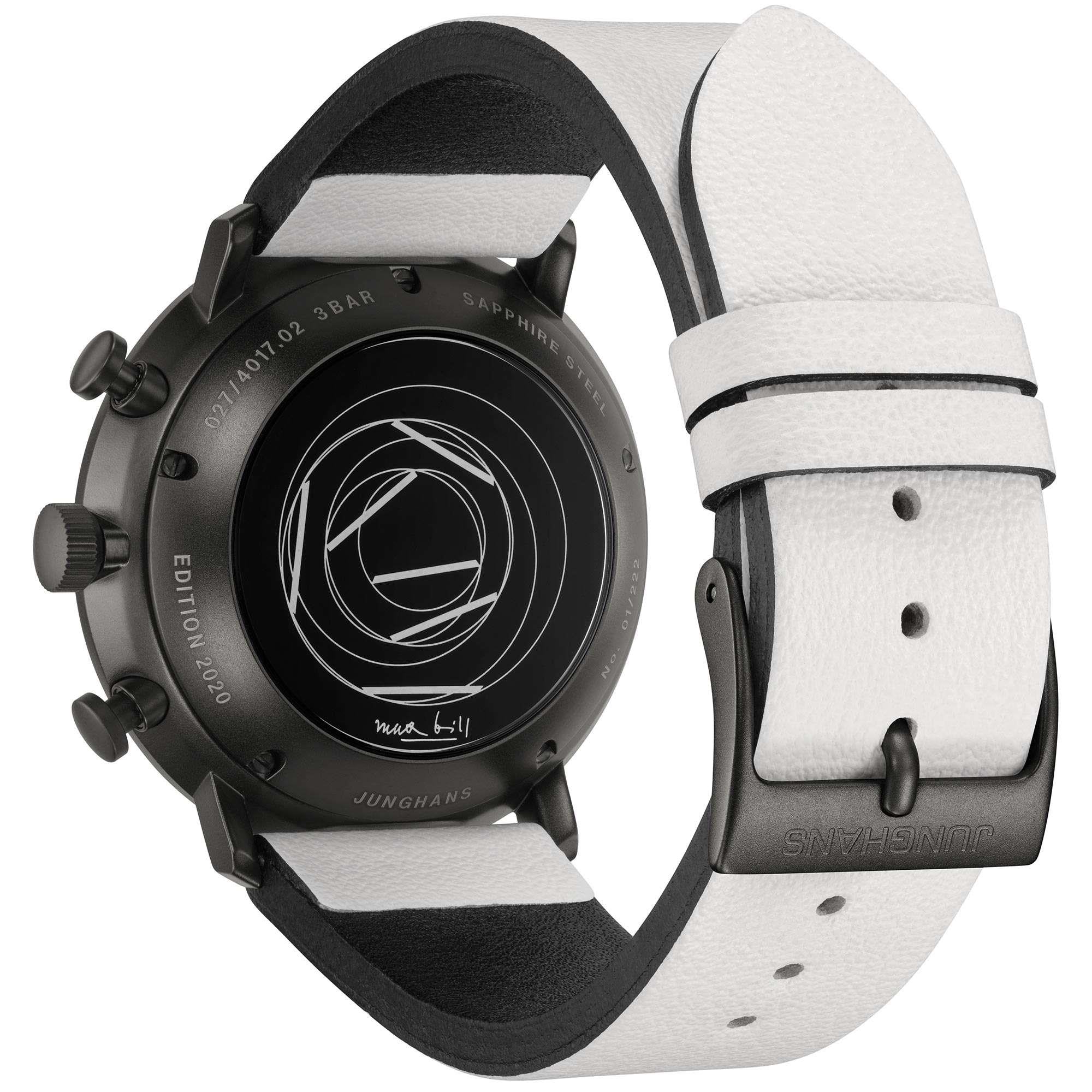 Junghans Max Bill Edition Set 2020 027/4018.03 Schwarzes Zifferblatt Weißes Lederarmband Herren Uhr