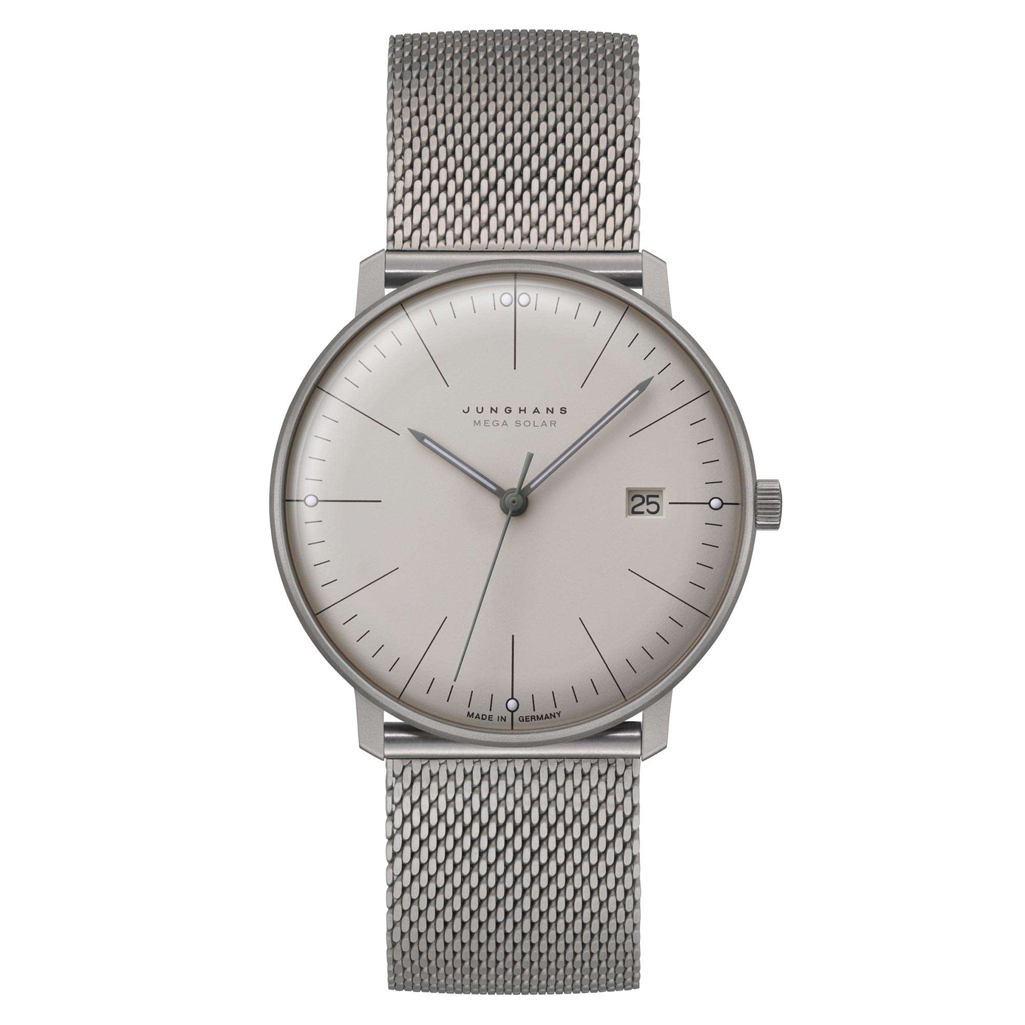 Junghans Max Bill Mega Solar Power 059/2022.48 Silver Dial Silver Milanese Strap Men's Watch