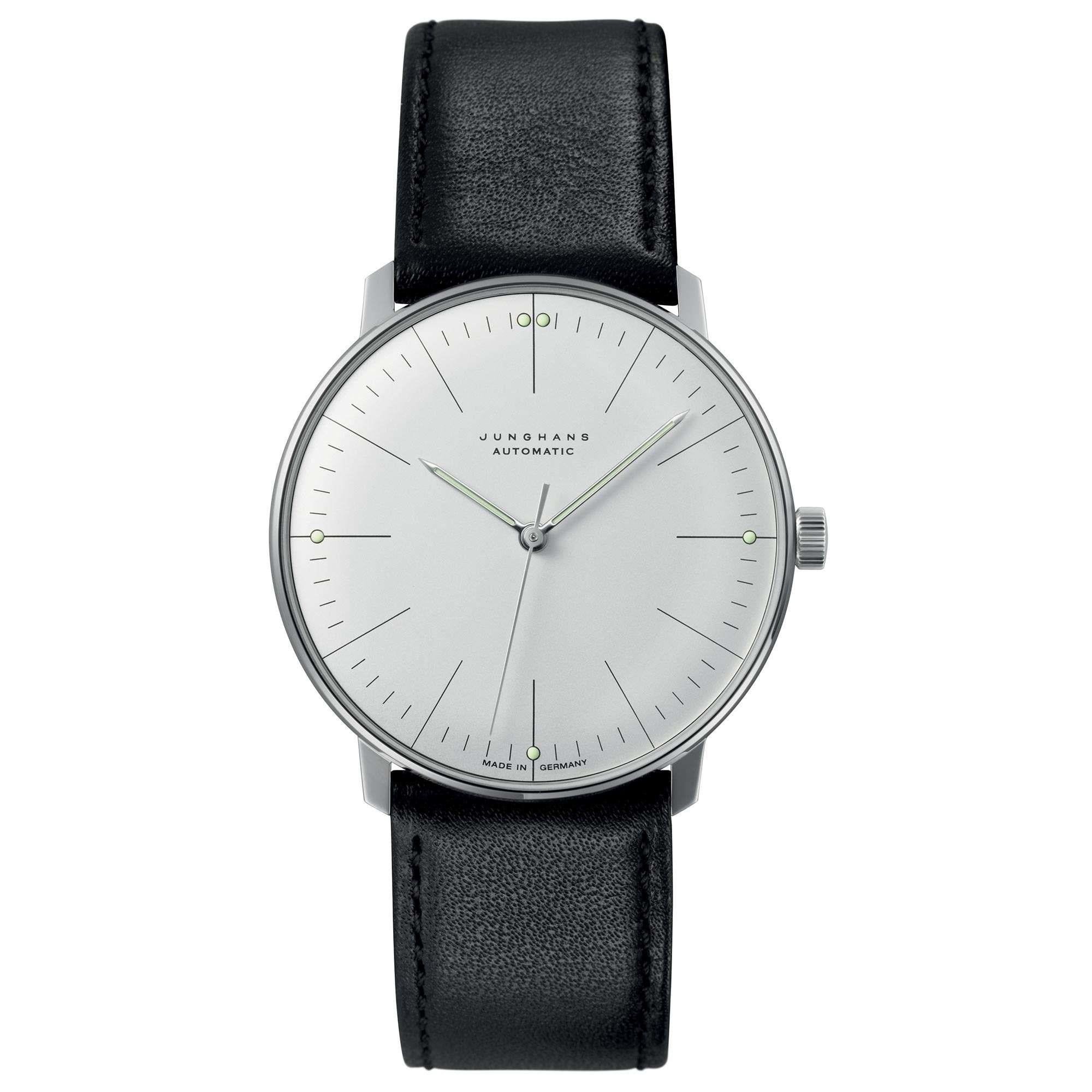 Junghans Max Bill Automatik Silbernes Zifferblatt Schwarzes Lederarmband Herren Uhr 27/3501.04