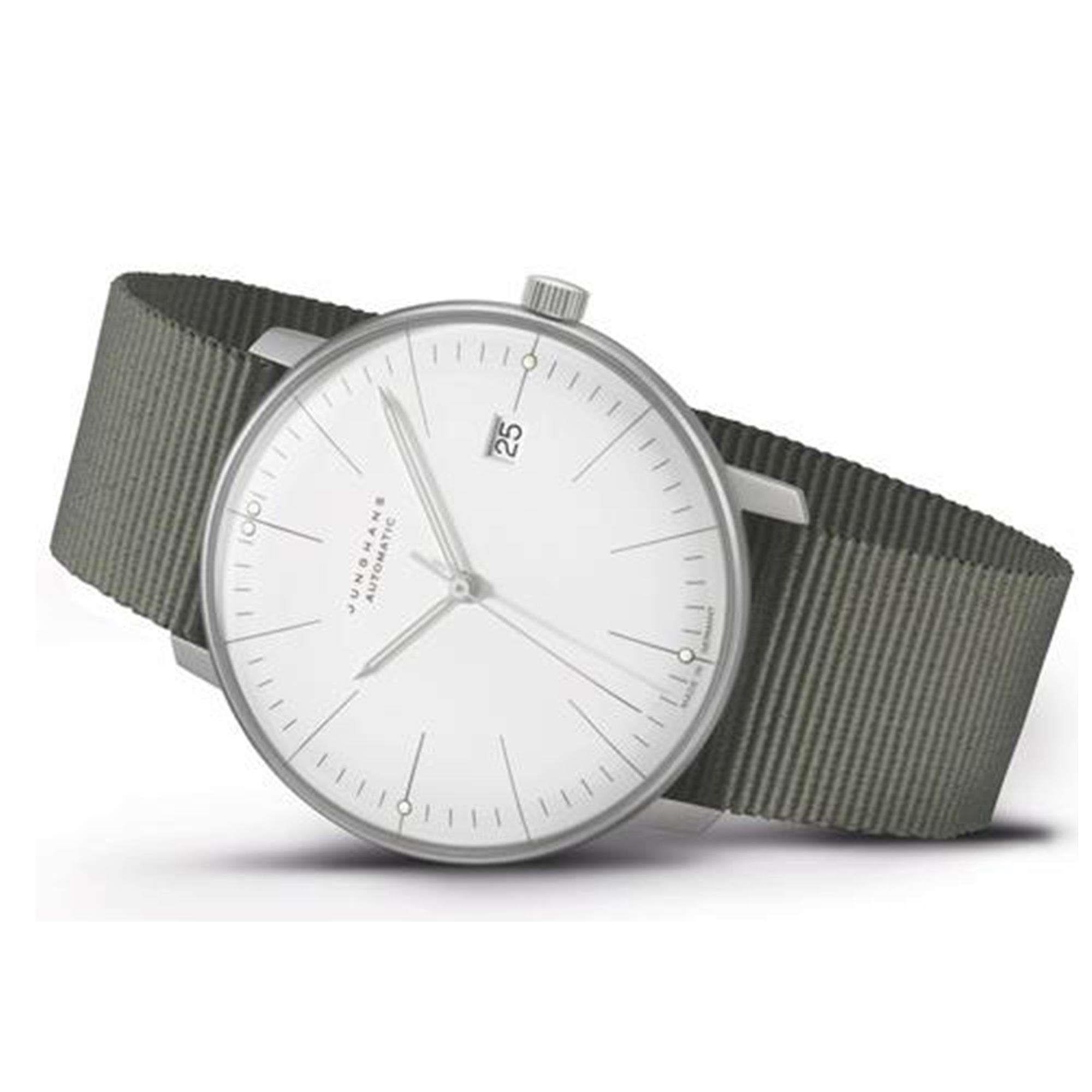 Junghans Max Bill Automatik 027/4001.04 Weißes Zifferblatt Textilarmband Herren Uhr