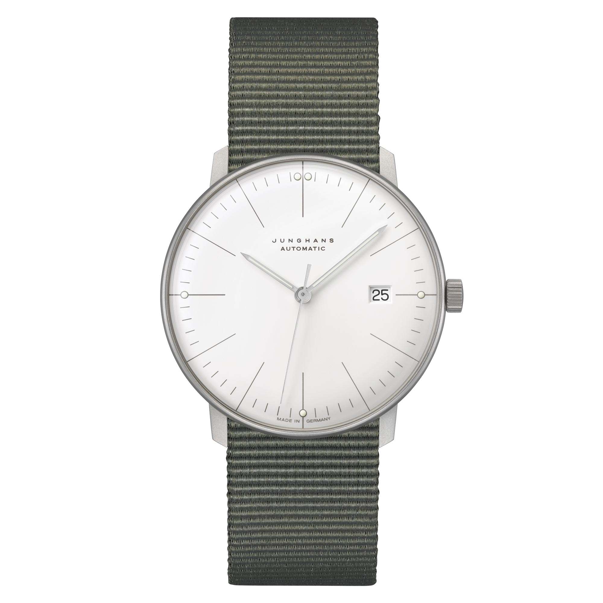 Junghans Max Bill Automatik 027/4001.04 Weißes Zifferblatt Textilarmband Herren Uhr