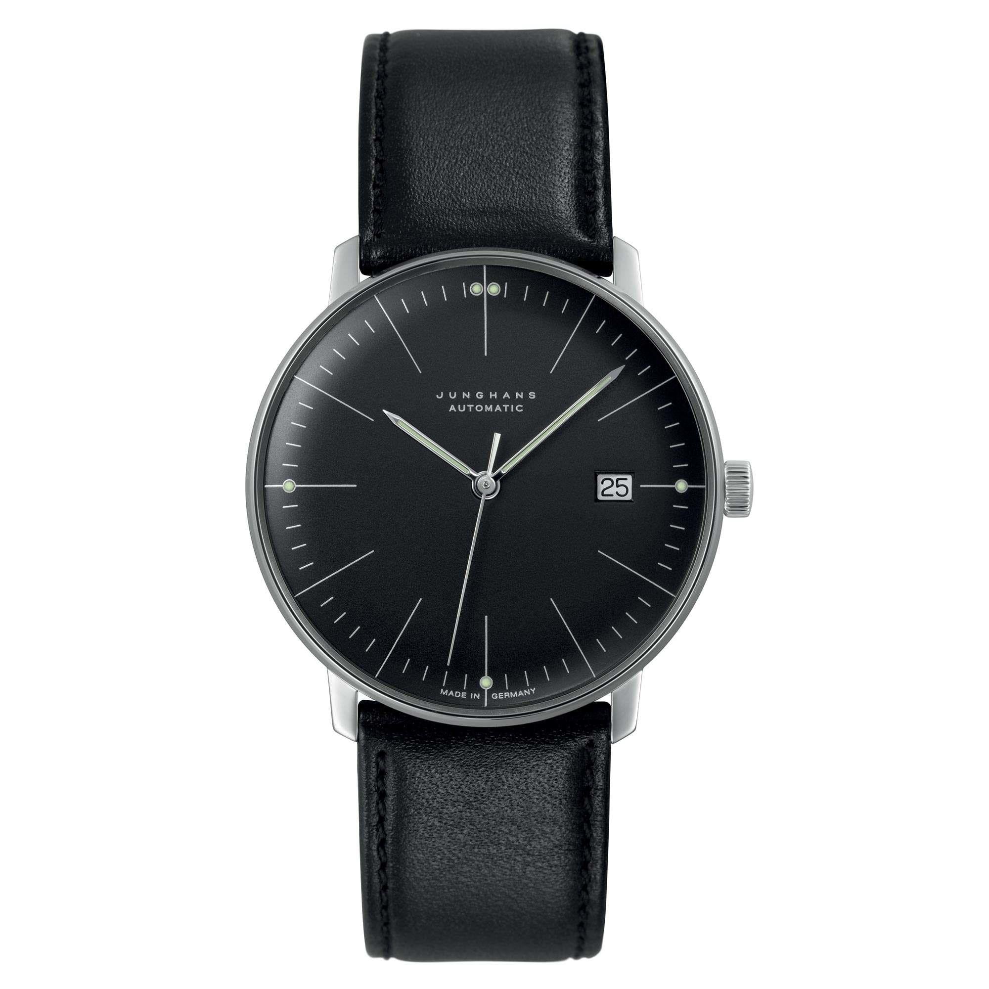 Junghans Max Bill Automatik 027/4701.02 Schwarzes Zifferblatt Lederarmband Herren Uhr
