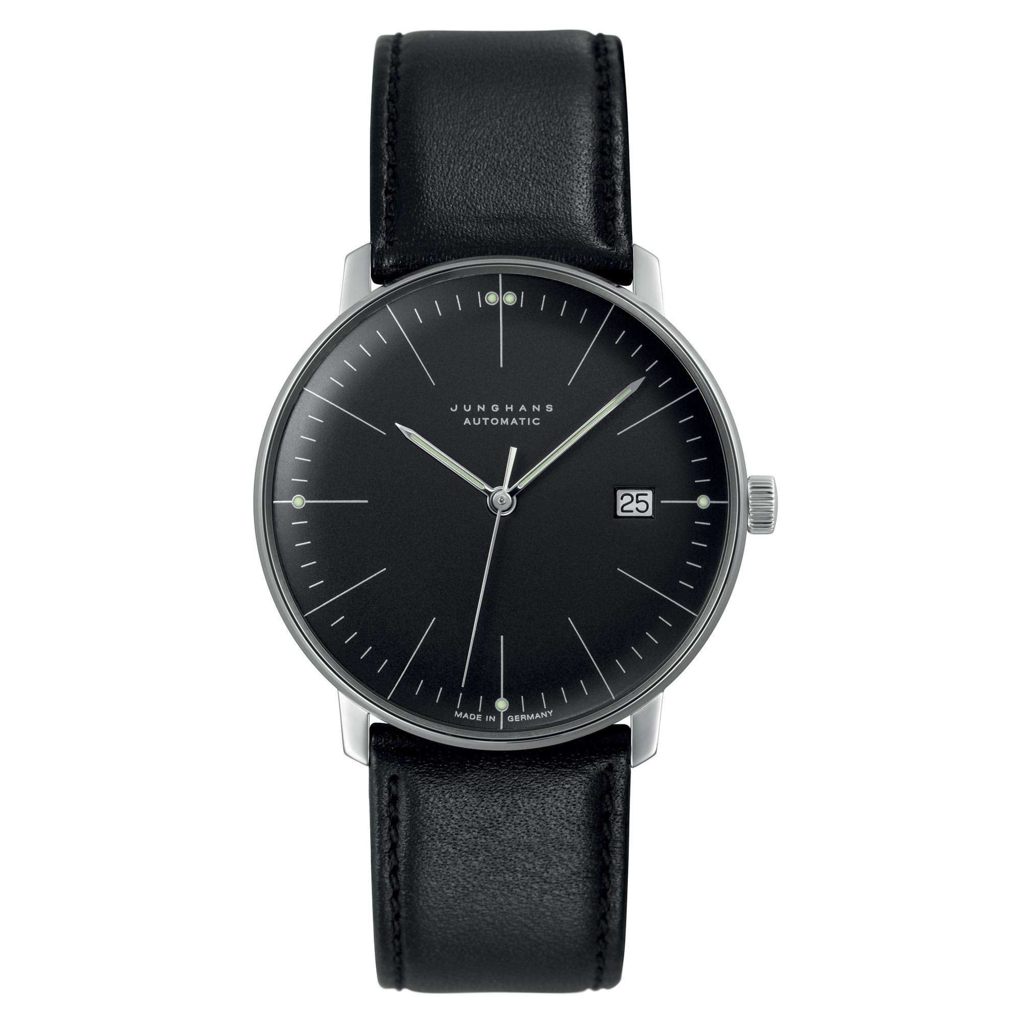Junghans Max Bill Automatik 027/4701.02 Schwarzes Zifferblatt Lederarmband Herren Uhr
