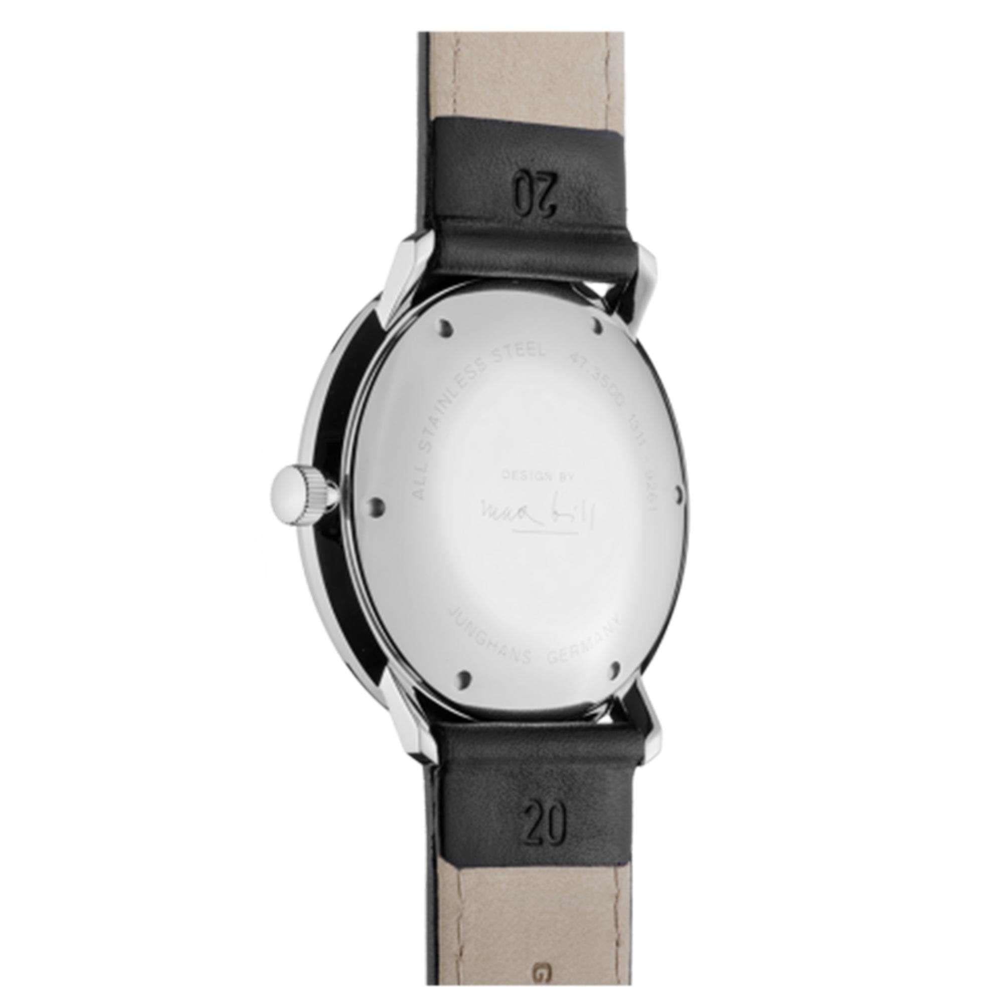 Junghans Max Bill Automatik 027/4700.02 Silbernes Zifferblatt Schwarzes Lederarmband Herren Uhr
