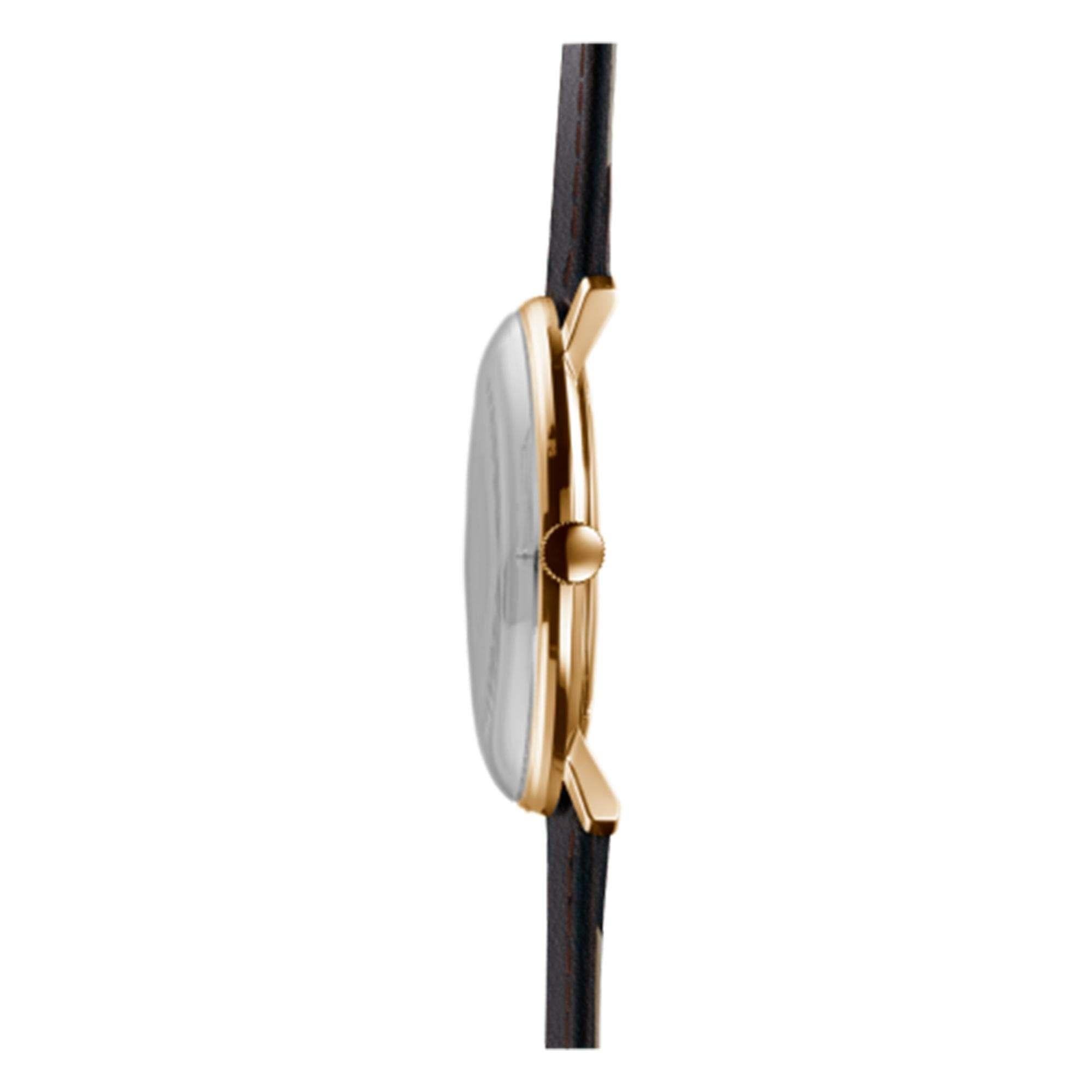 Junghans Max Bill Quarz 041/7872.04 Silbernes Zifferblatt Braunes Lederarmband Herren Uhr