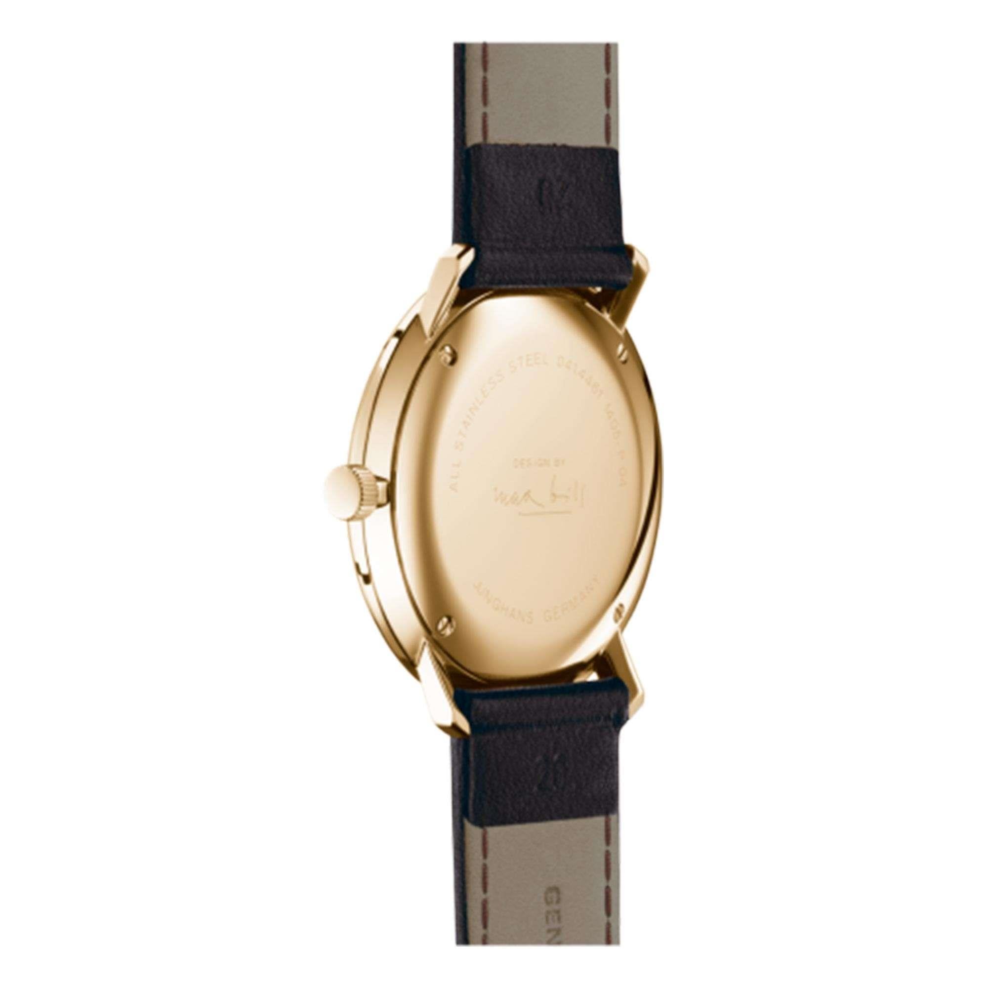Junghans Max Bill Quarz 041/7872.04 Silbernes Zifferblatt Braunes Lederarmband Herren Uhr