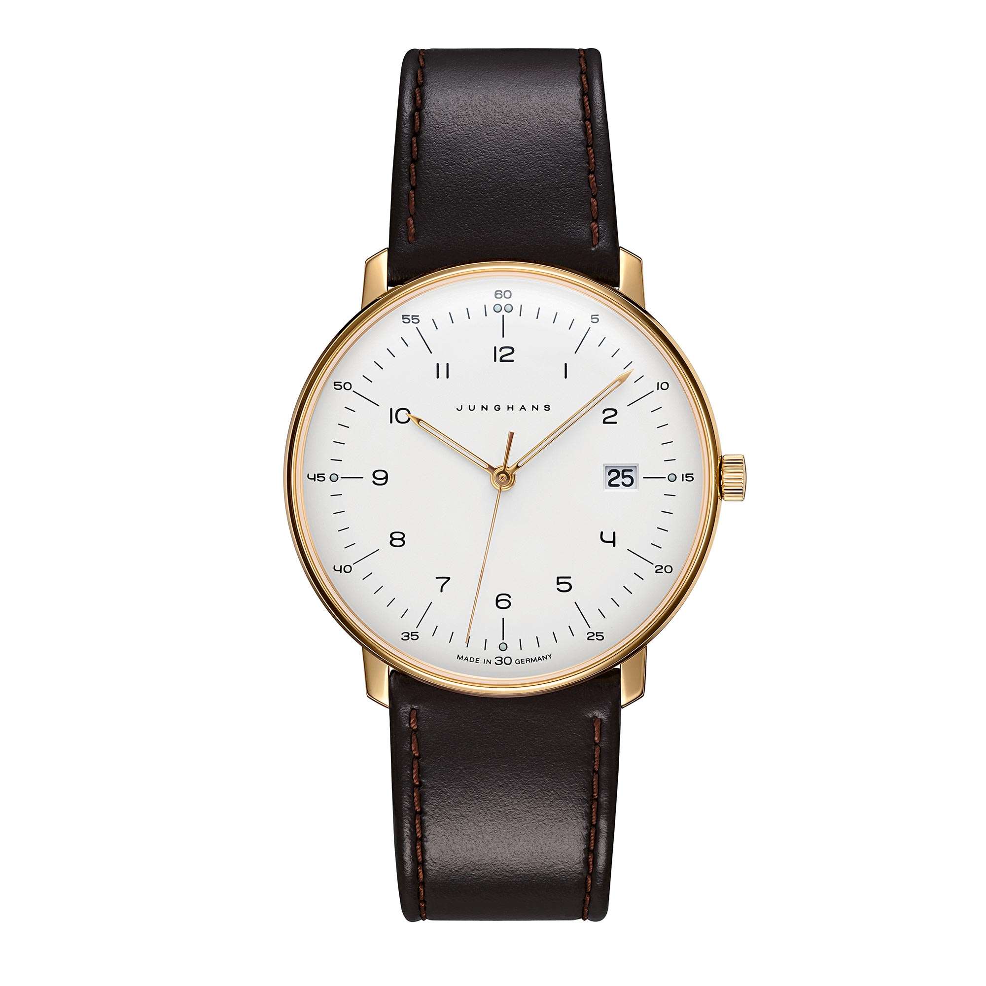 Junghans Max Bill Quarz 041/7872.04 Silbernes Zifferblatt Braunes Lederarmband Herren Uhr