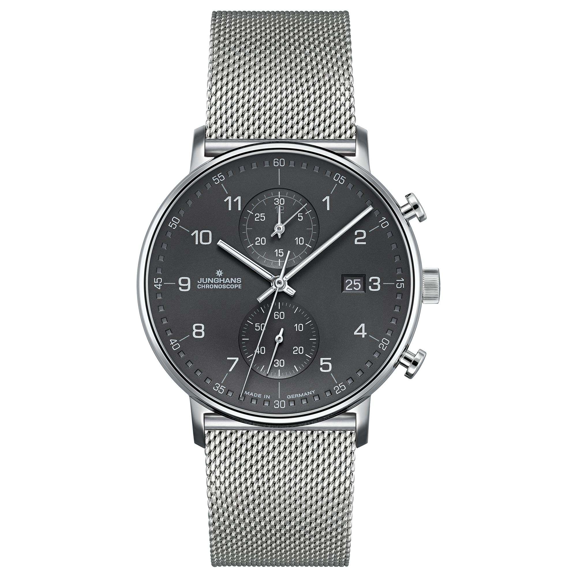 Junghans Form Quarz 41487744 Graues Zifferblatt Silbernes Mailänder Armband Herren Uhr