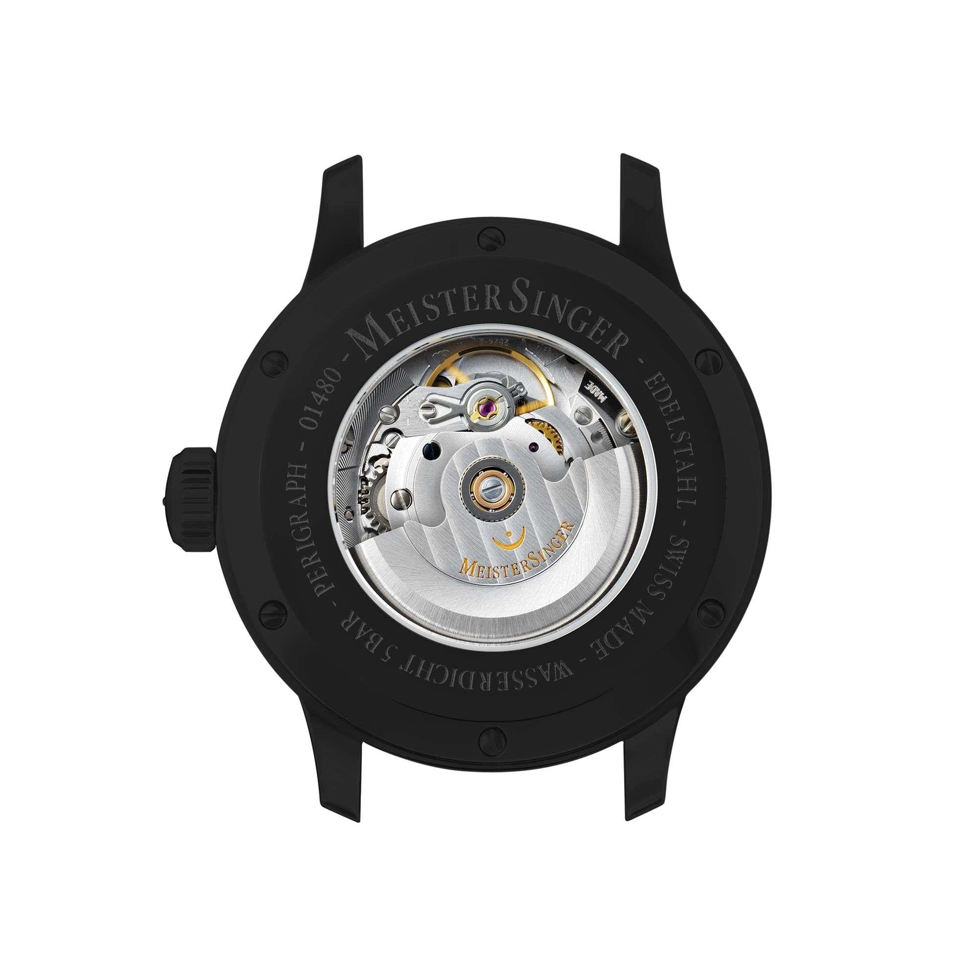 MeisterSinger Perigraph Automatik Schwarzes Zifferblatt Lederarmband Herren Uhr AM1002BL