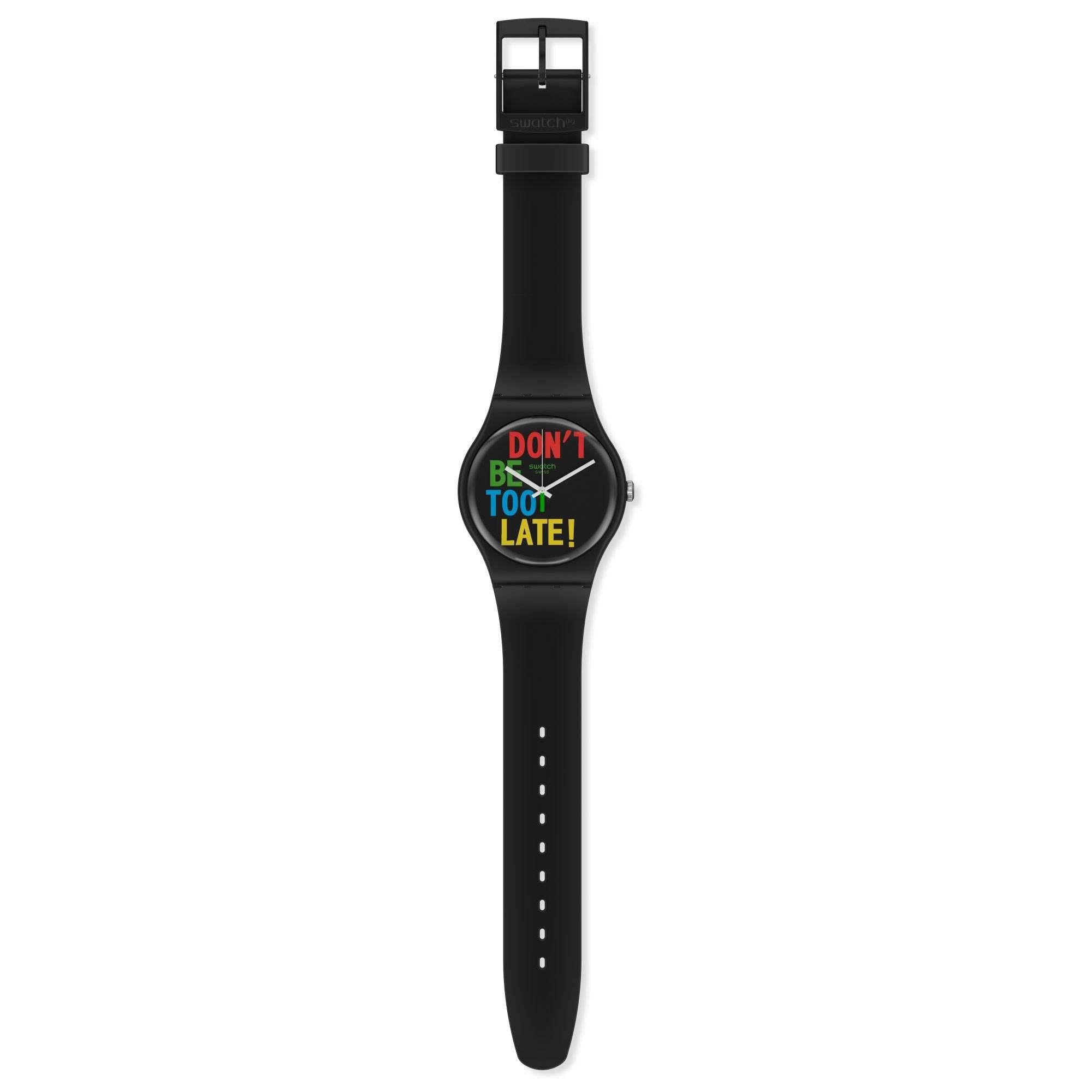 Swatch TIMEFORTIME Quarz Schwarzes Zifferblatt Biobasierter Kunststoffarmband Uhr SO29B100