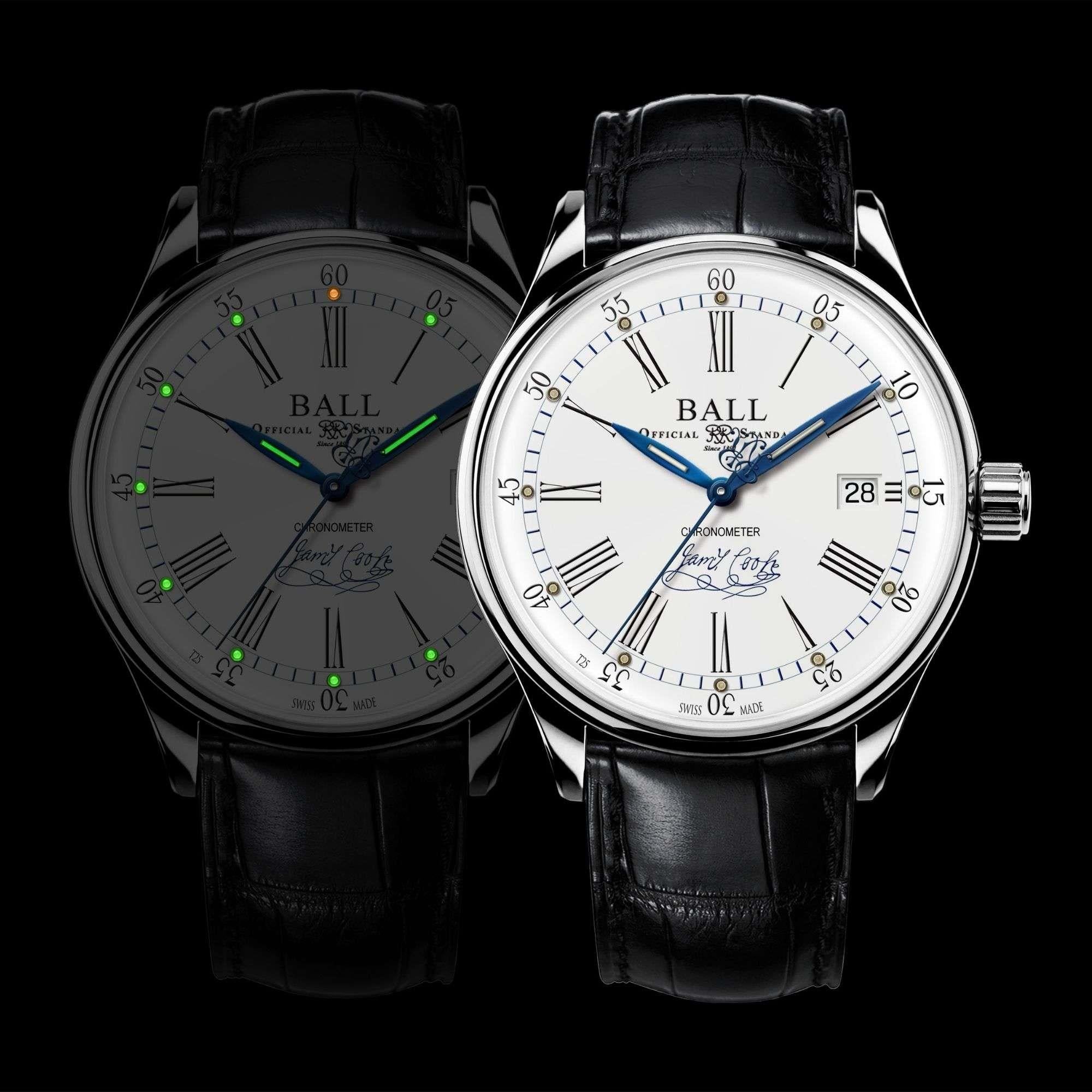 BALL Endeavour Chronometer Automatic White Dial Black Leather Strap Men's Watch NM3288D-LL2CJ-WH