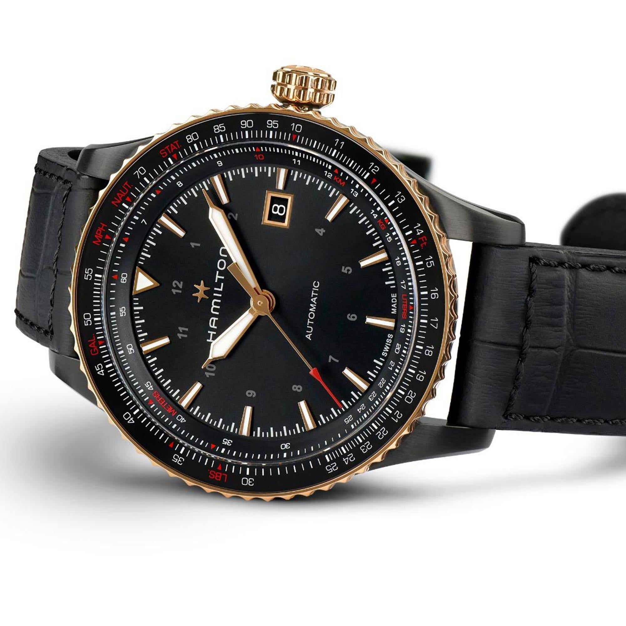 Hamilton Khaki Aviation 42mm Schwarzes Zifferblatt Leder Herren Automatik Uhr H76635730