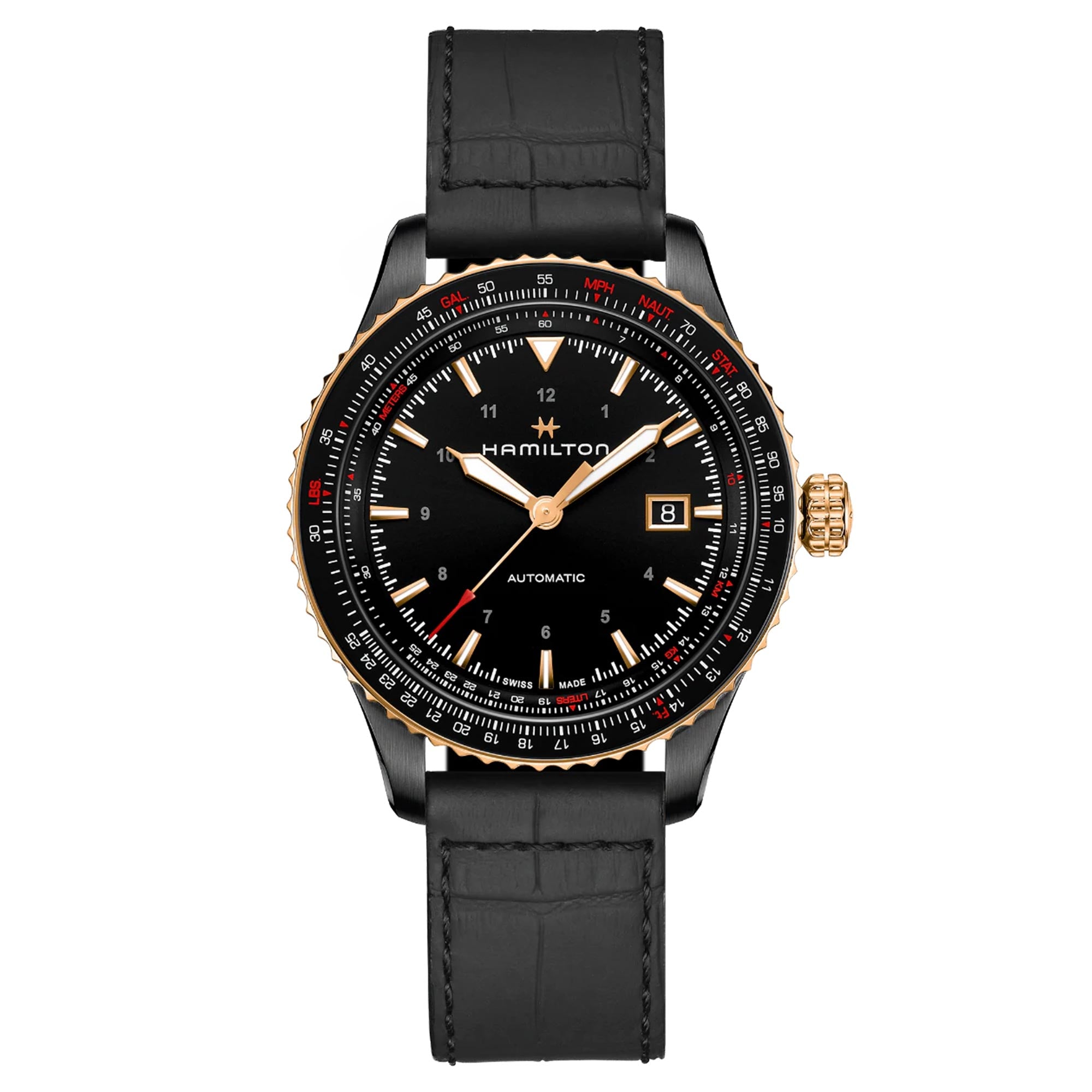 Hamilton Khaki Aviation 42mm Schwarzes Zifferblatt Leder Herren Automatik Uhr H76635730