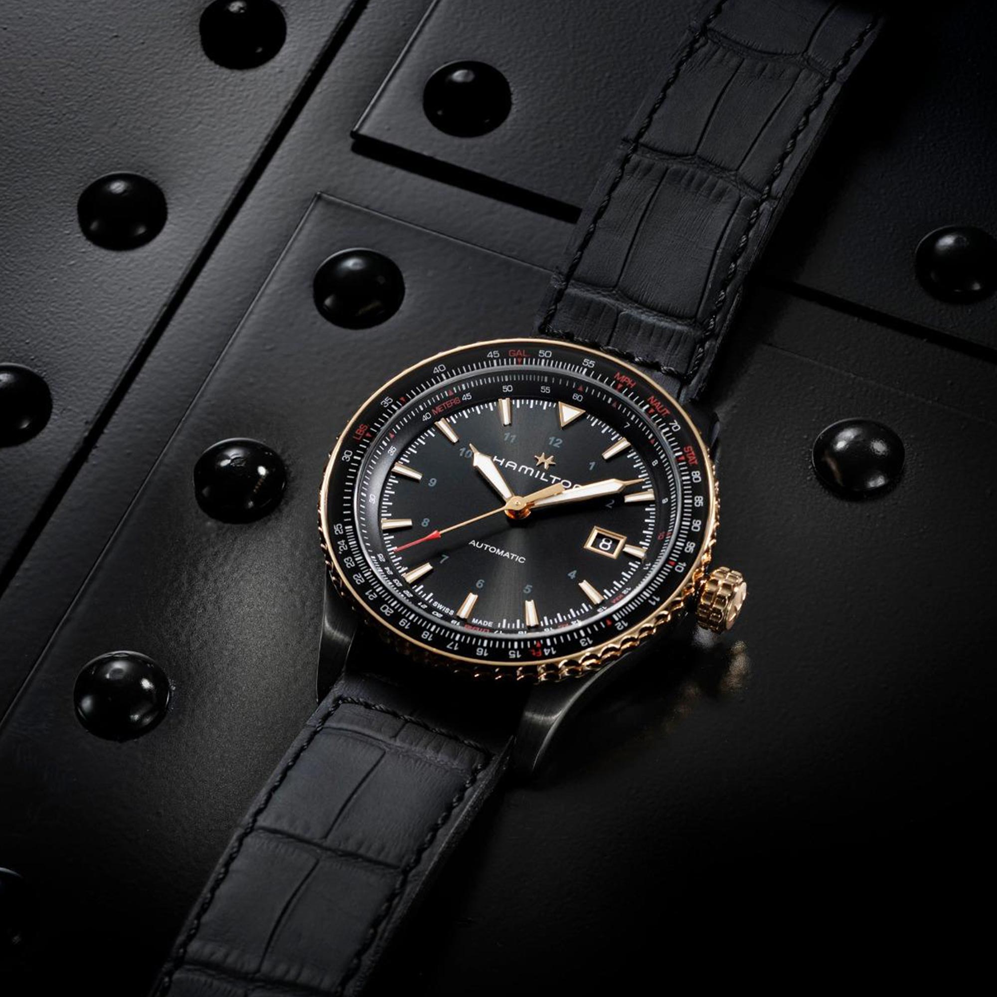 Hamilton Khaki Aviation 42mm Schwarzes Zifferblatt Leder Herren Automatik Uhr H76635730