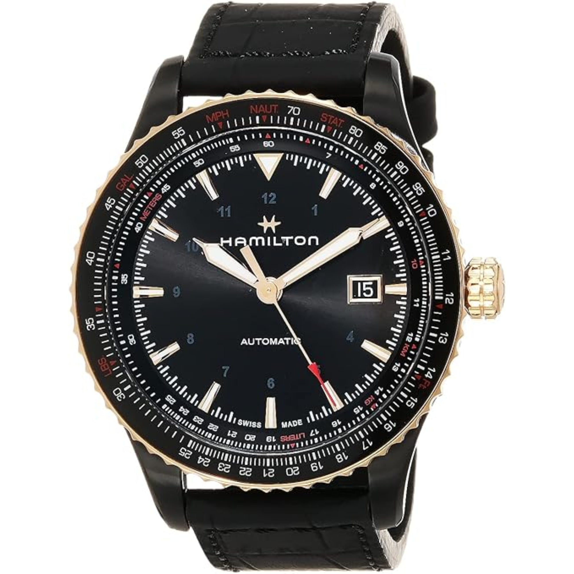 Hamilton Khaki Aviation 42mm Schwarzes Zifferblatt Leder Herren Automatik Uhr H76635730