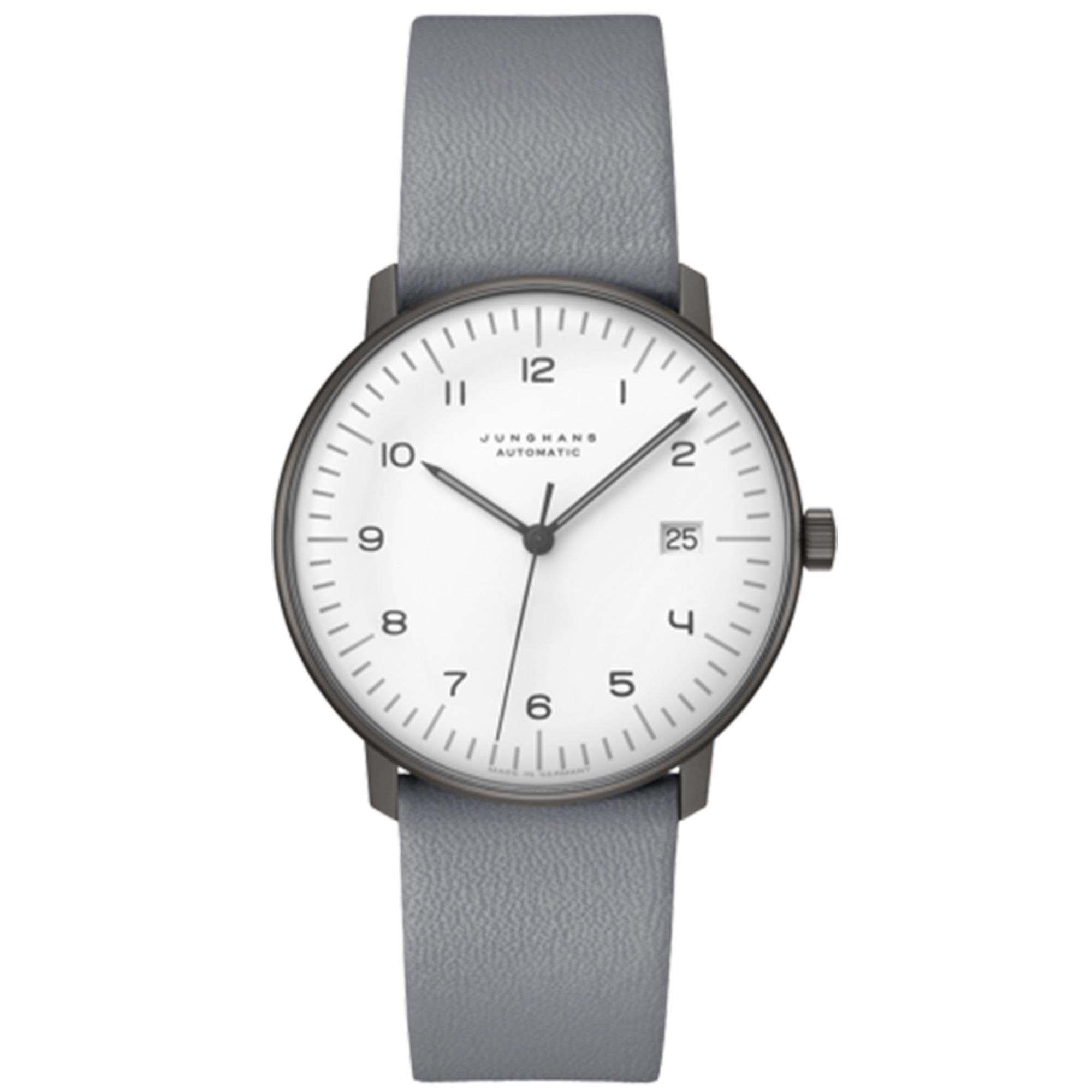 Junghans Max Bill Automatik Weißes Zifferblatt Graues Lederarmband Herren Uhr 027/4007.04
