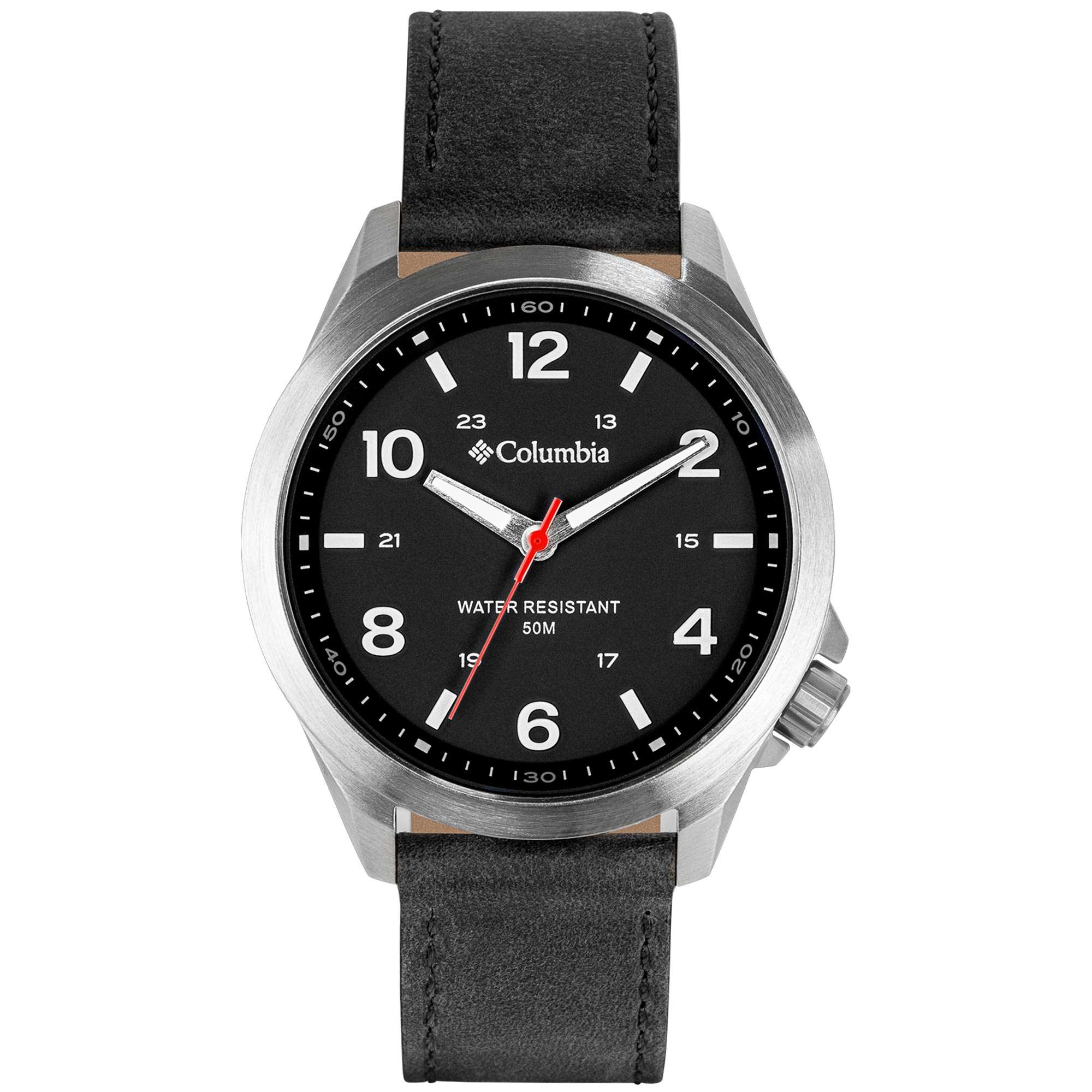 Columbia Exklusive Crestview Quarz Schwarzes Zifferblatt Lederarmband Uhr CSS10-001