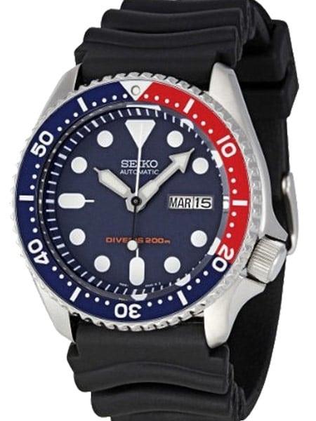Seiko Divers Pepsi Automatik Schwarzes Zifferblatt Schwarzes Gummiarmband Herren Uhr SKX009K1