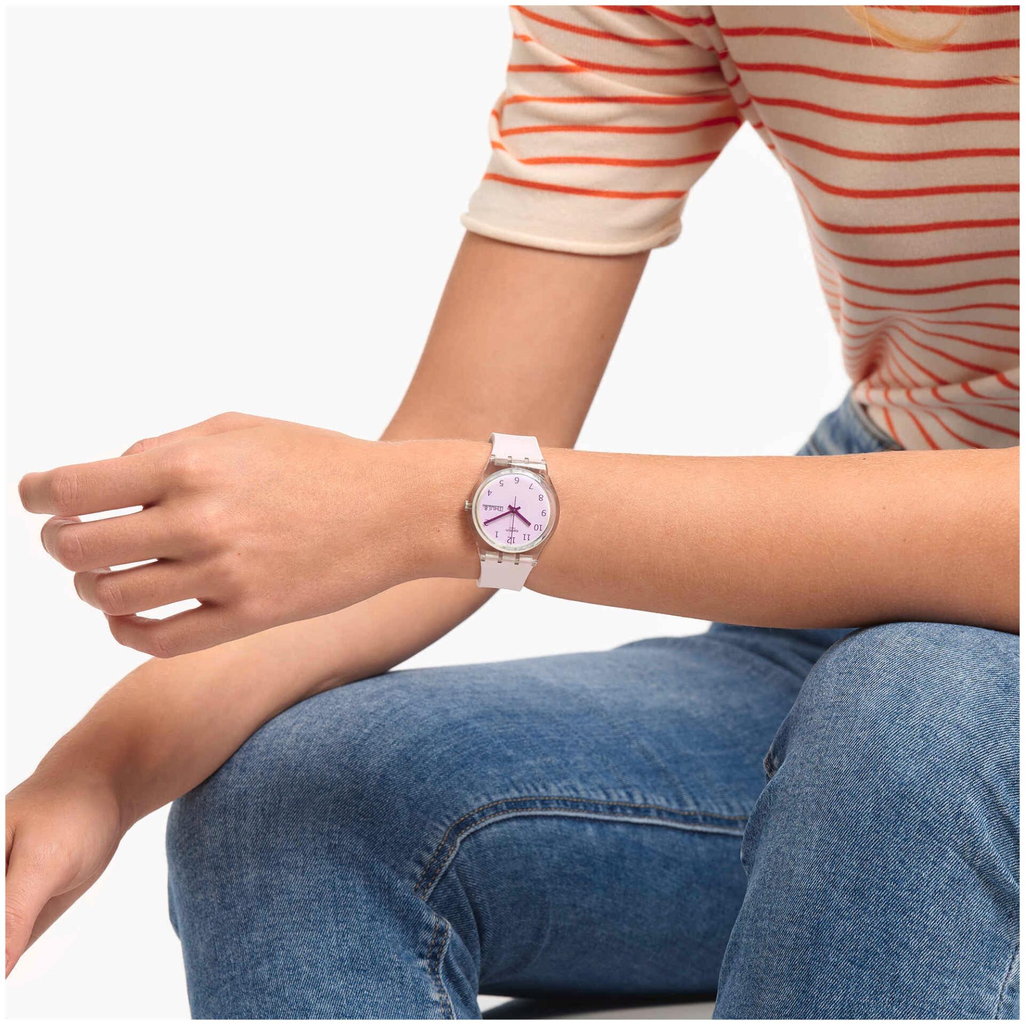Swatch Ultrarose Weißes Zifferblatt Silikonarmband Uhr GE714