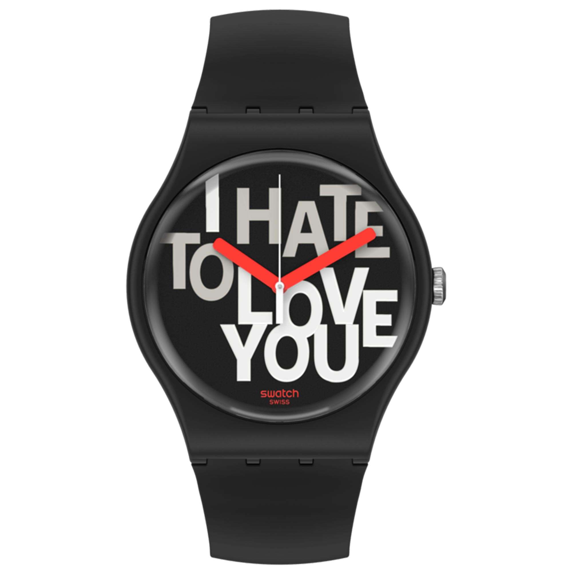 Swatch Hate 2 Love Quarz Schwarzes Zifferblatt Silikonarmband Uhr SUOB185