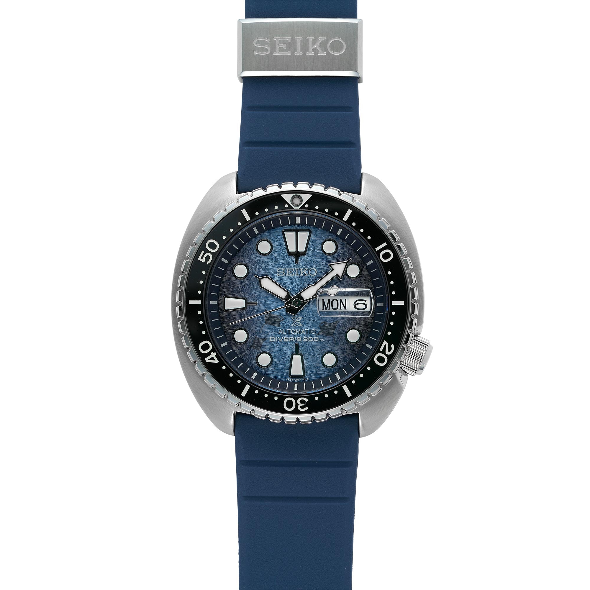 Seiko Prospex Save The Ocean 'King Turtle' Automatik Blaues Zifferblatt Silikonarmband Herren Uhr SRPF77K1