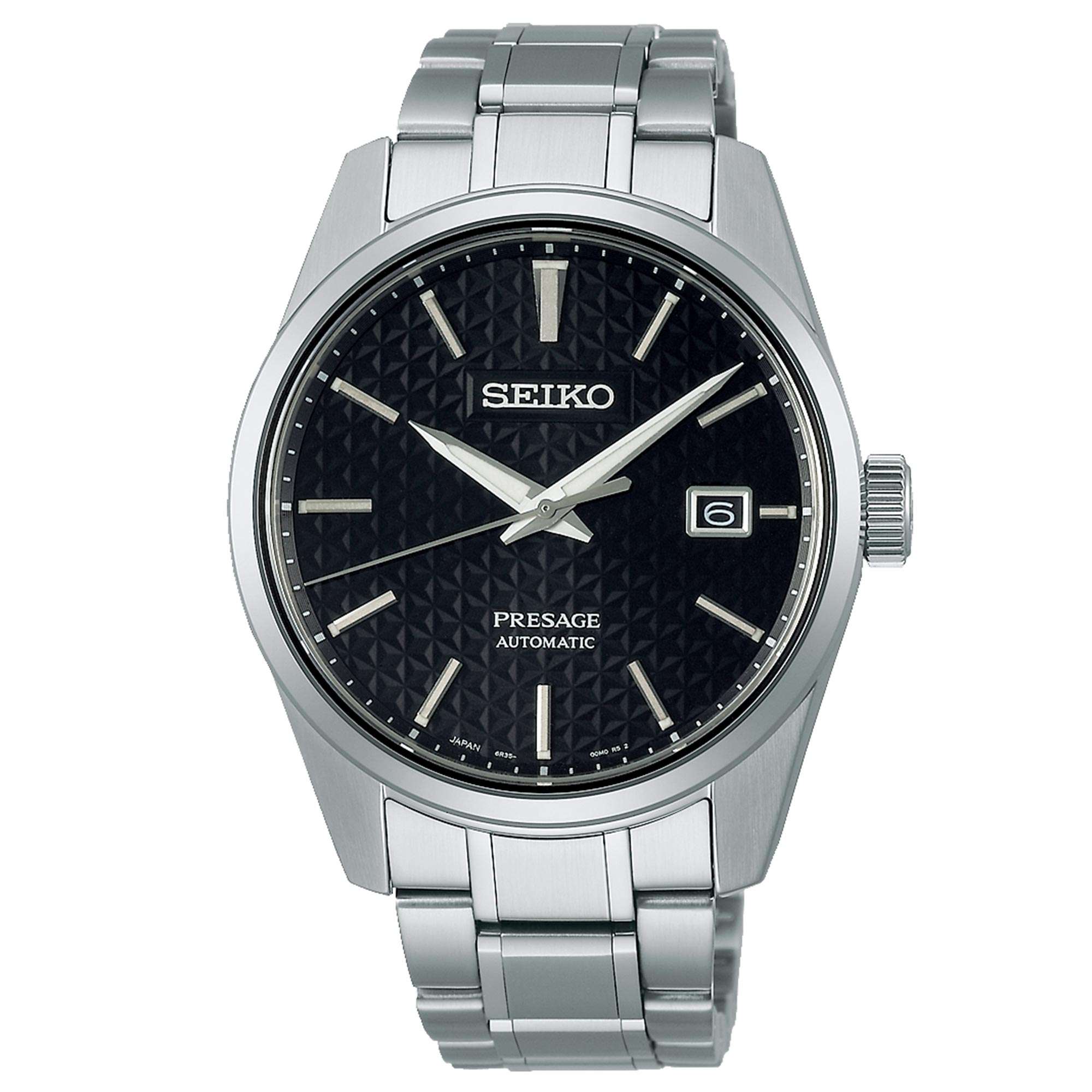 Seiko Presage Sharp Edge Series Automatik Schwarzes Zifferblatt Silber Edelstahl Herren Uhr SPB203J1