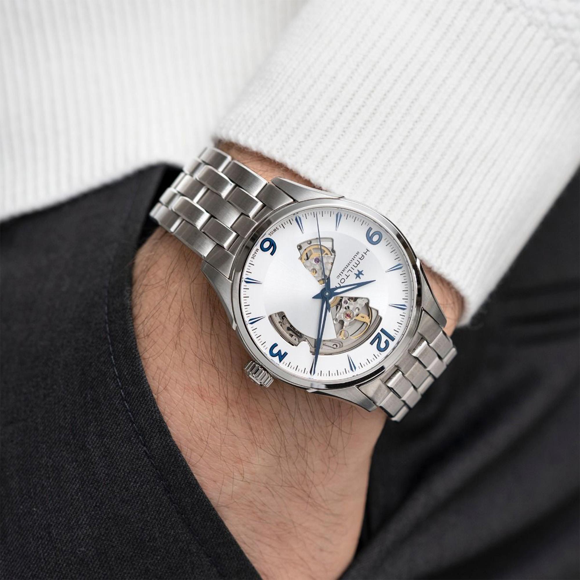 Hamilton Jazzmaster 40mm Offenes Herz Silbernes Zifferblatt Stahl Herren Automatik Uhr H32705152