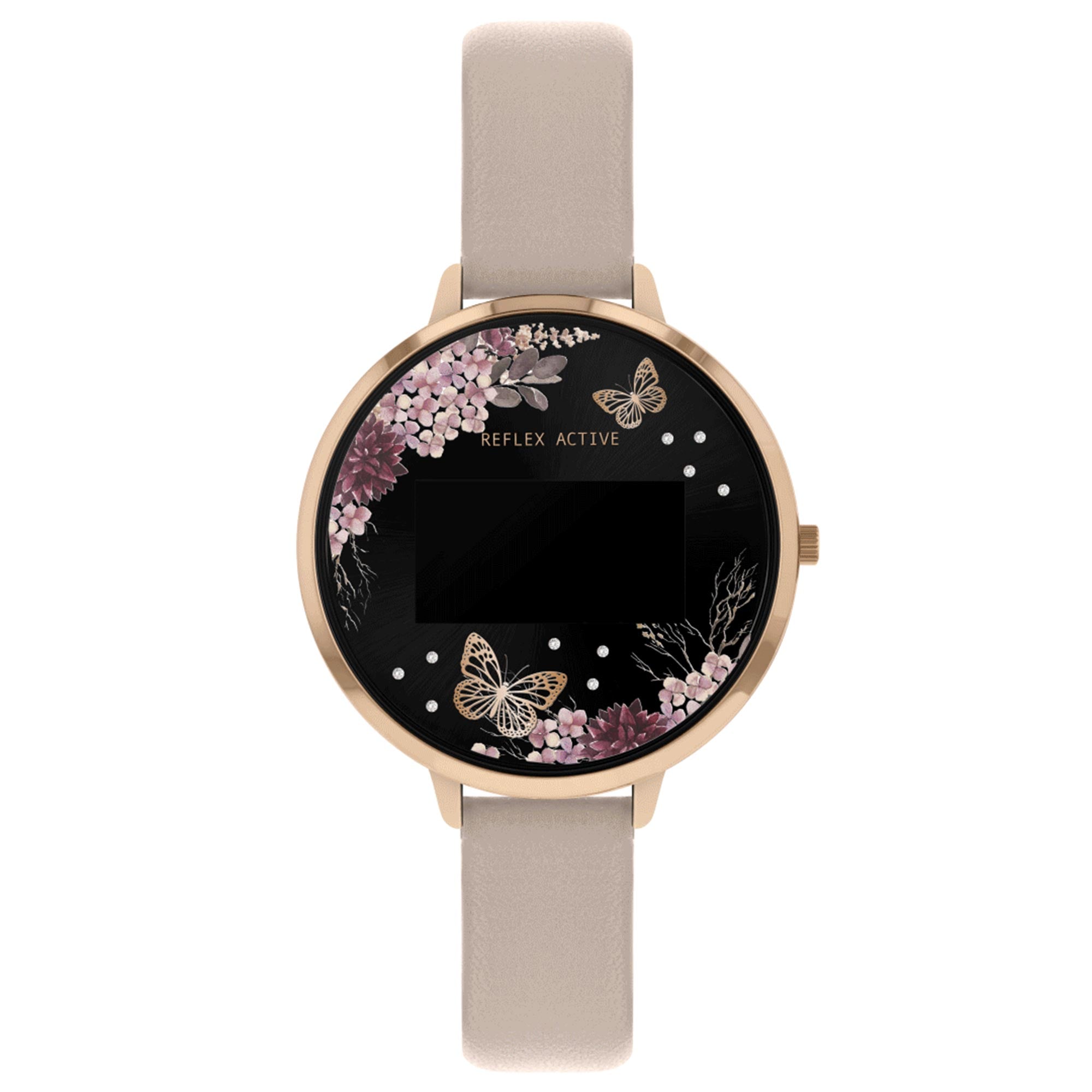 Reflex Active Series 03 Schwarzes Blumen Zifferblatt Pink Silikonarmband Damen Smartwatch RA03-2014