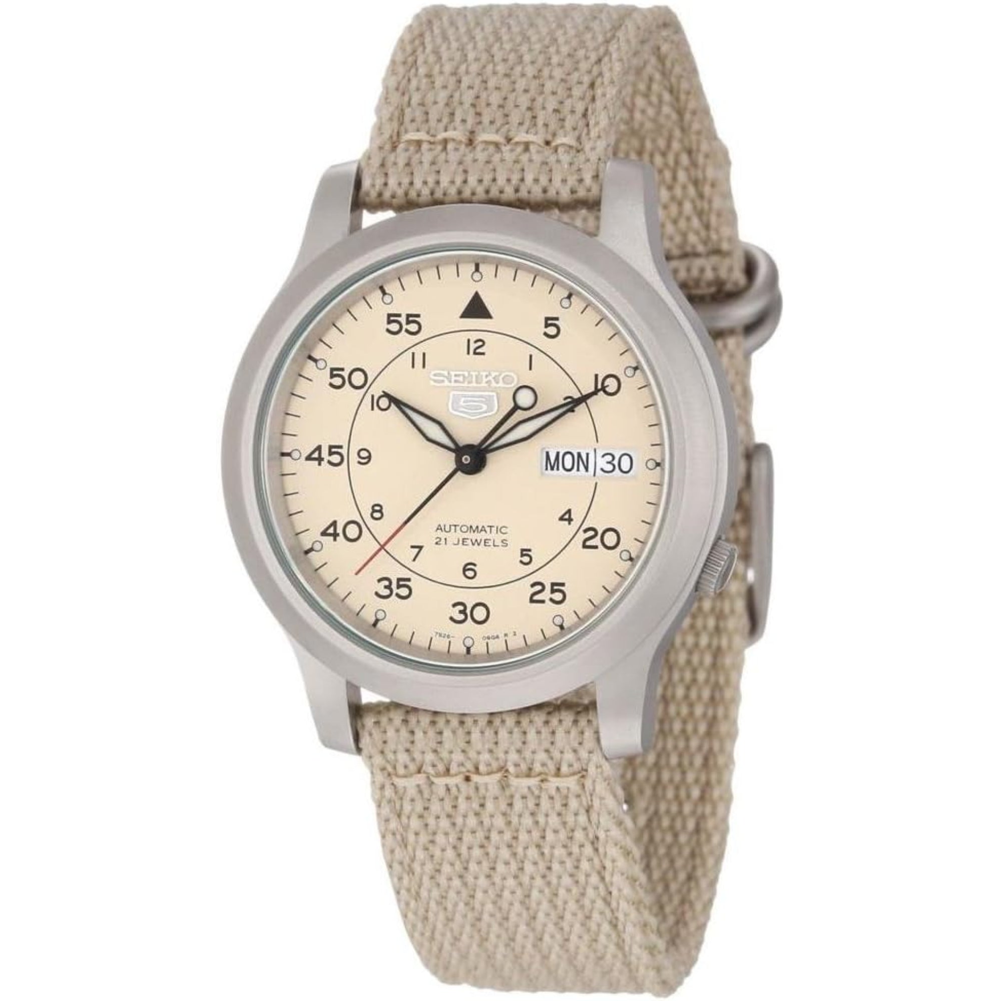 Seiko 5 Automatische Beiges Zifferblatt Beiges NATO-Stil Armband Herrenarmbanduhr SNK803K2