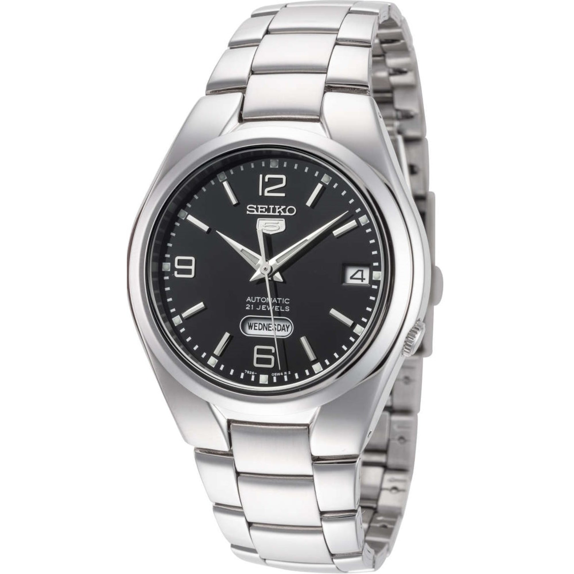 Seiko 5 automatic black dial stainless steel bracelet watch SNK623K1