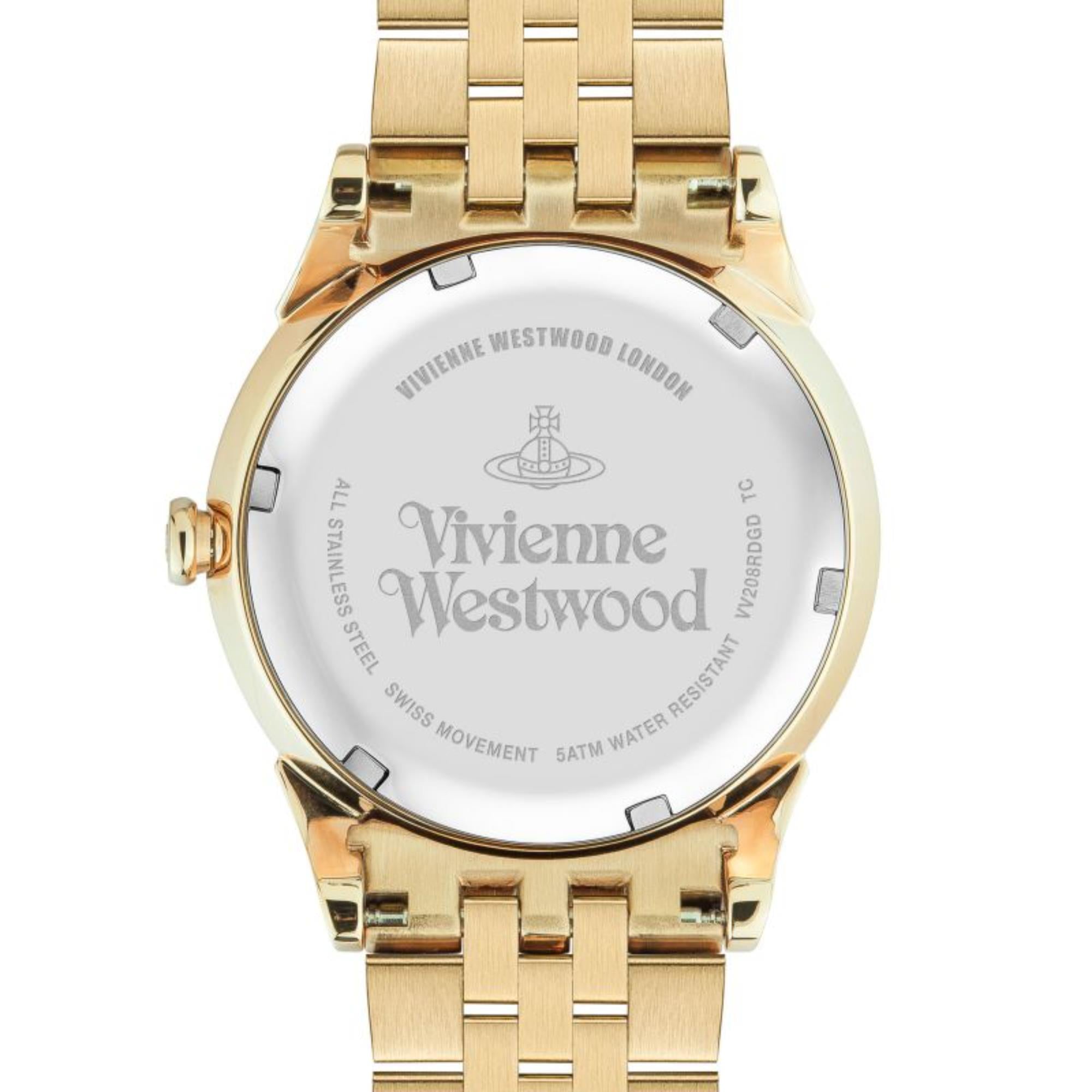 Vivienne Westwood Wallace Quarzwerk Oranges Zifferblatt Edelstahlarmband Damen Uhr VV208RDGD