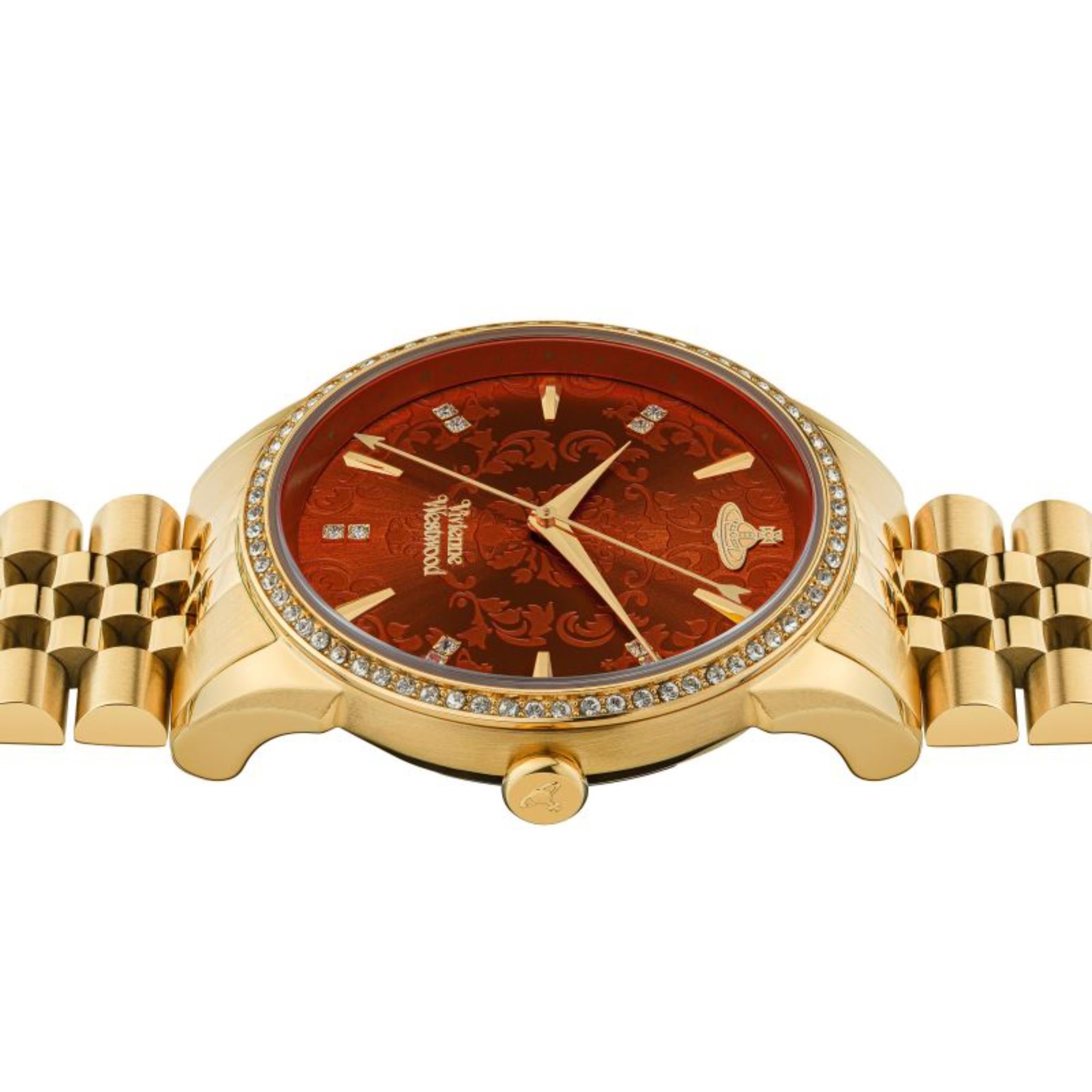 Vivienne Westwood Wallace Quarzwerk Oranges Zifferblatt Edelstahlarmband Damen Uhr VV208RDGD