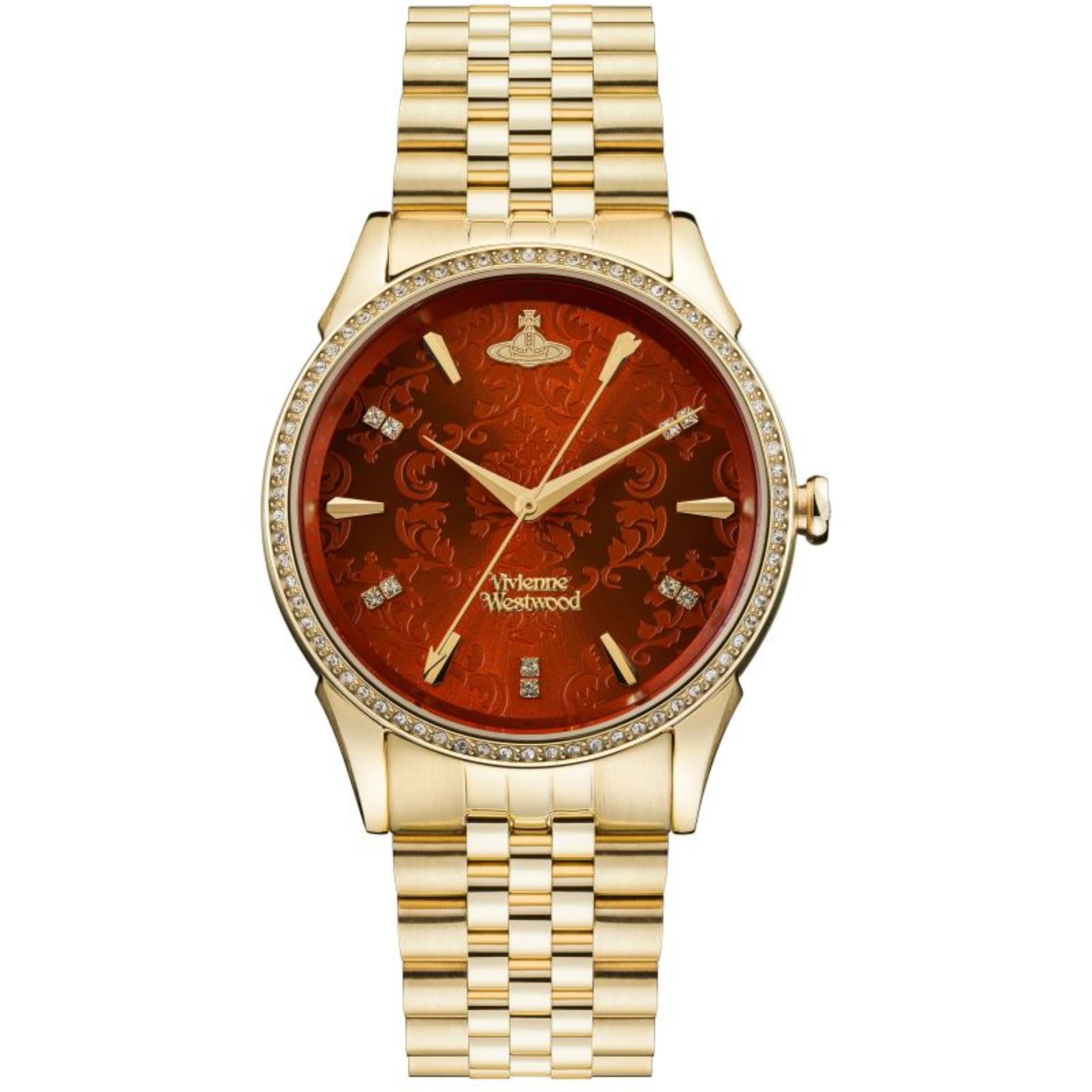 Vivienne Westwood Wallace Quarzwerk Oranges Zifferblatt Edelstahlarmband Damen Uhr VV208RDGD