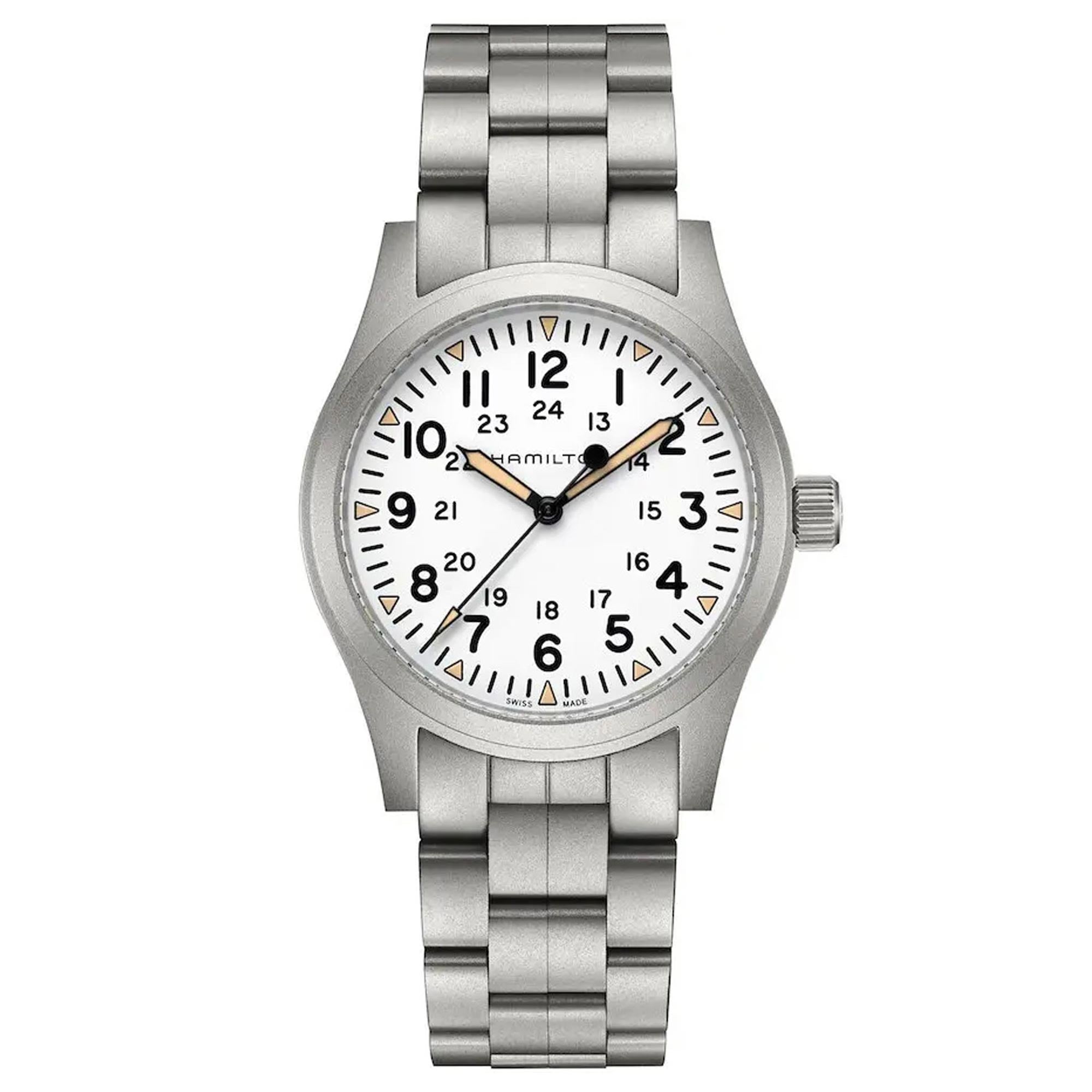 Hamilton Khaki Field 42mm White Dial Steel Mens Mechanical Watch H69529113