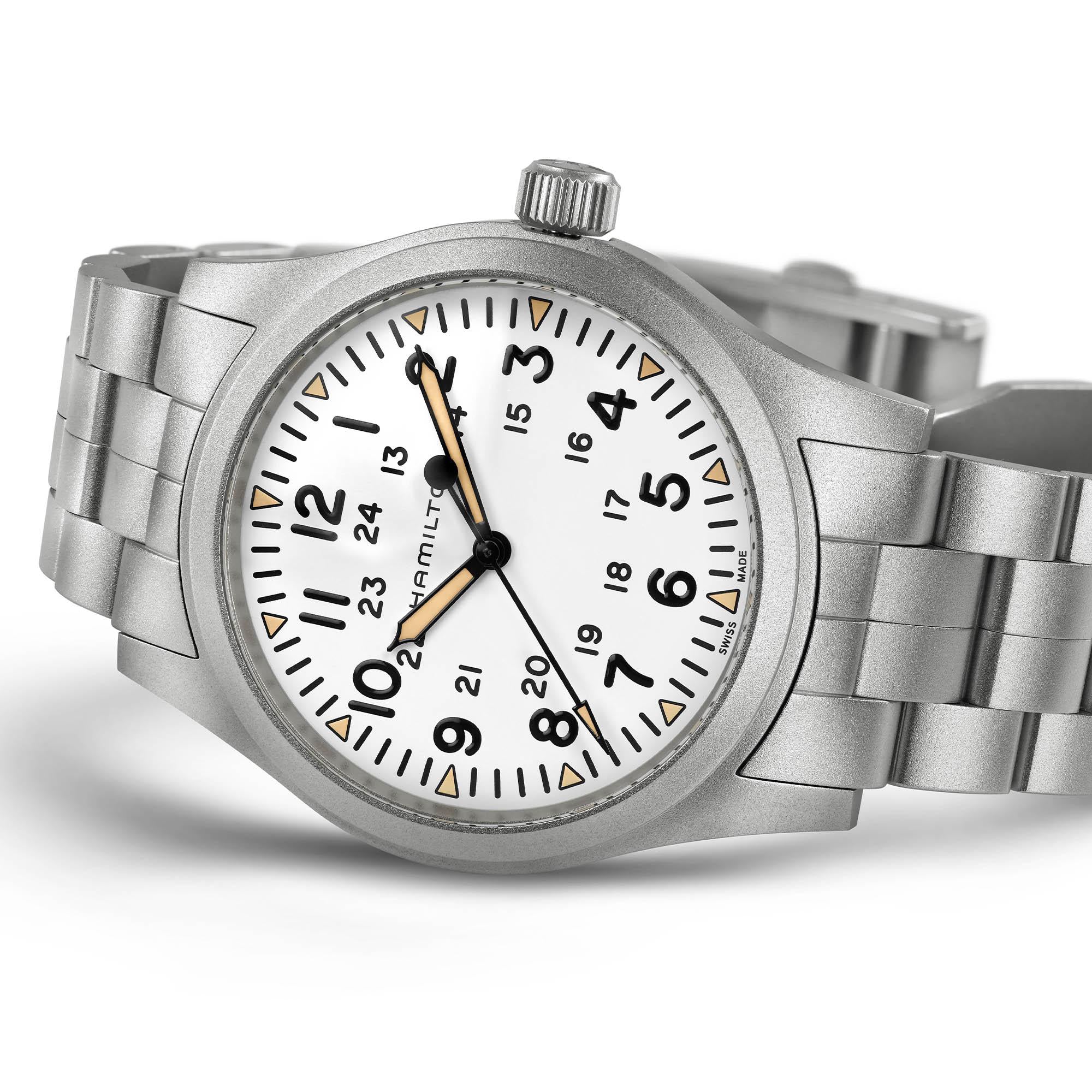 Hamilton Khaki Field 42mm White Dial Steel Mens Mechanical Watch H69529113