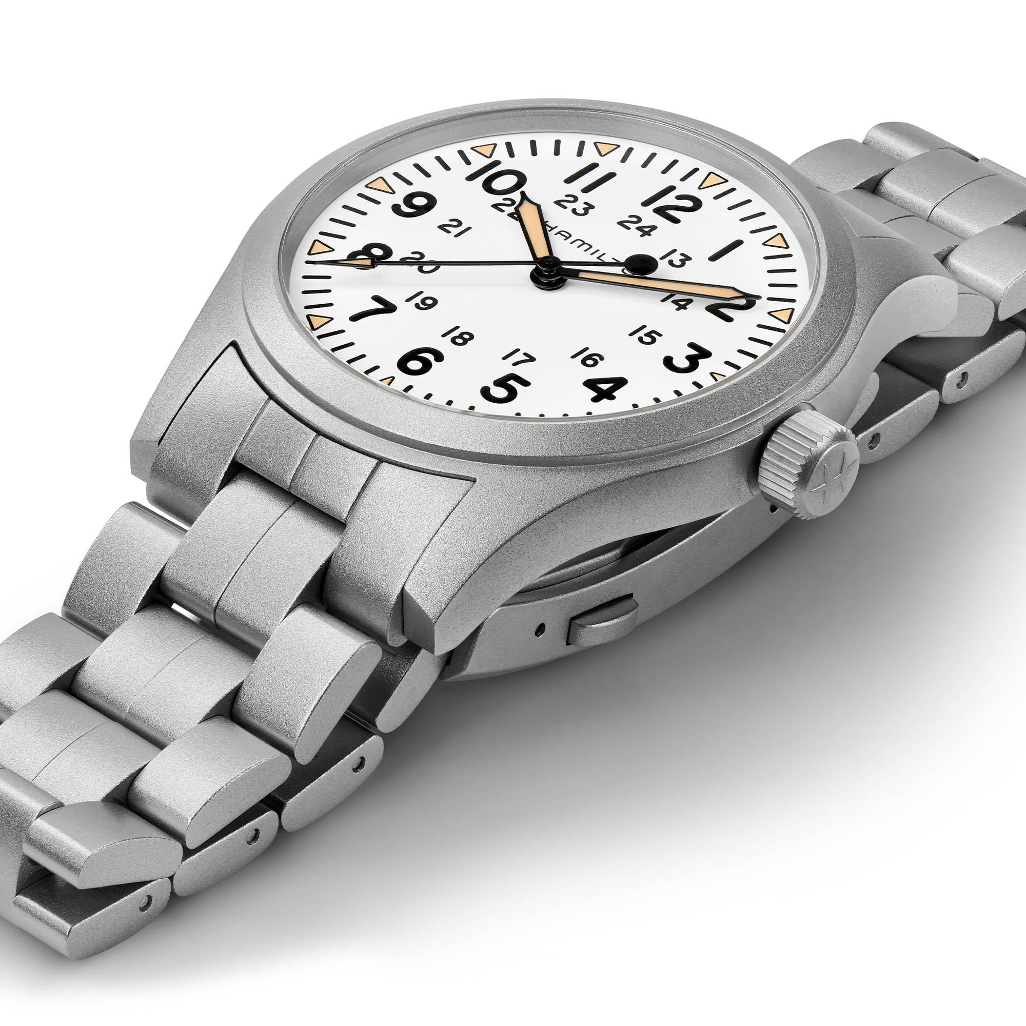 Hamilton Khaki Field 42mm White Dial Steel Mens Mechanical Watch H69529113